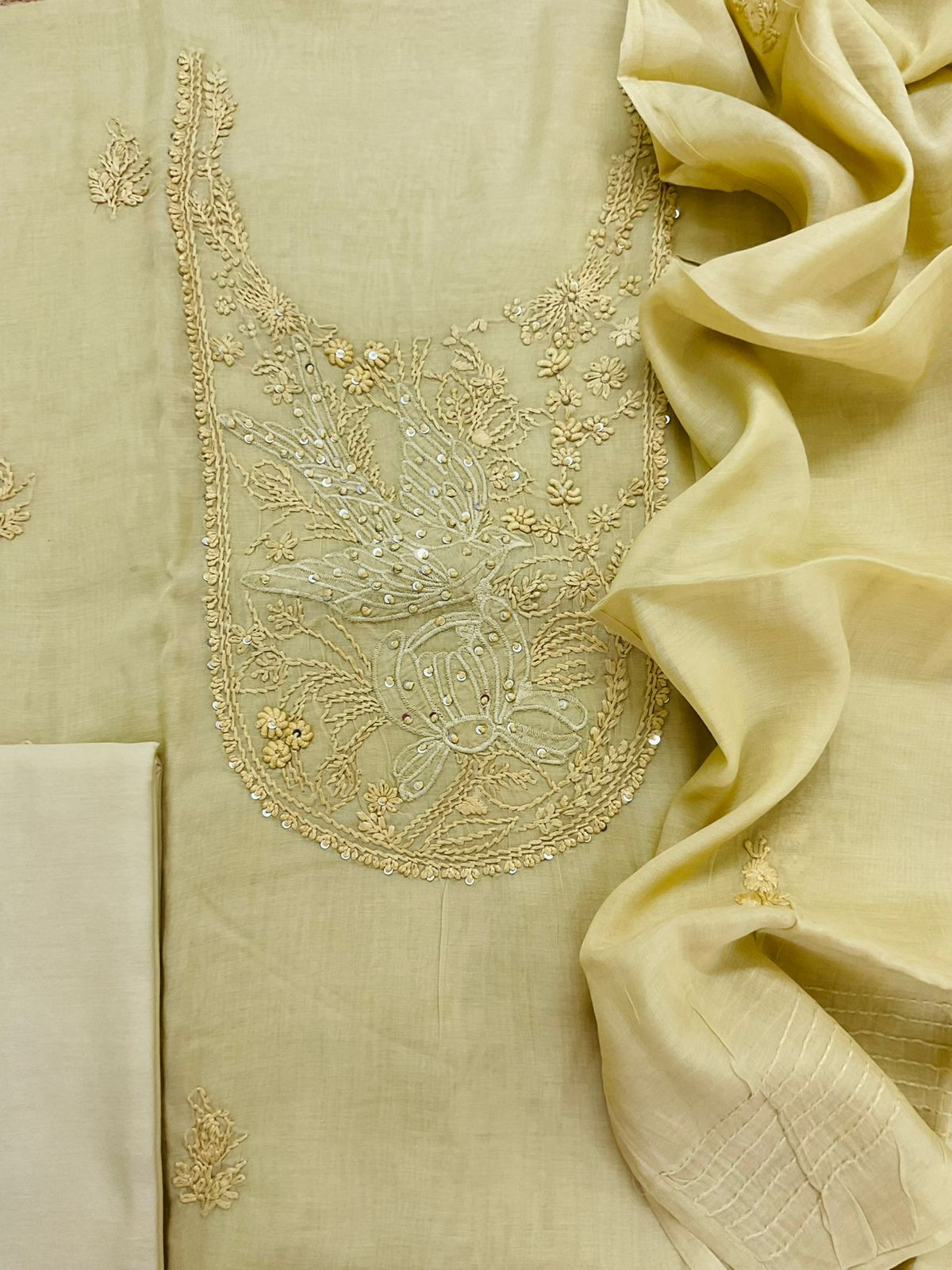 Soft Chanderi Embroidered Suit - Yellow
