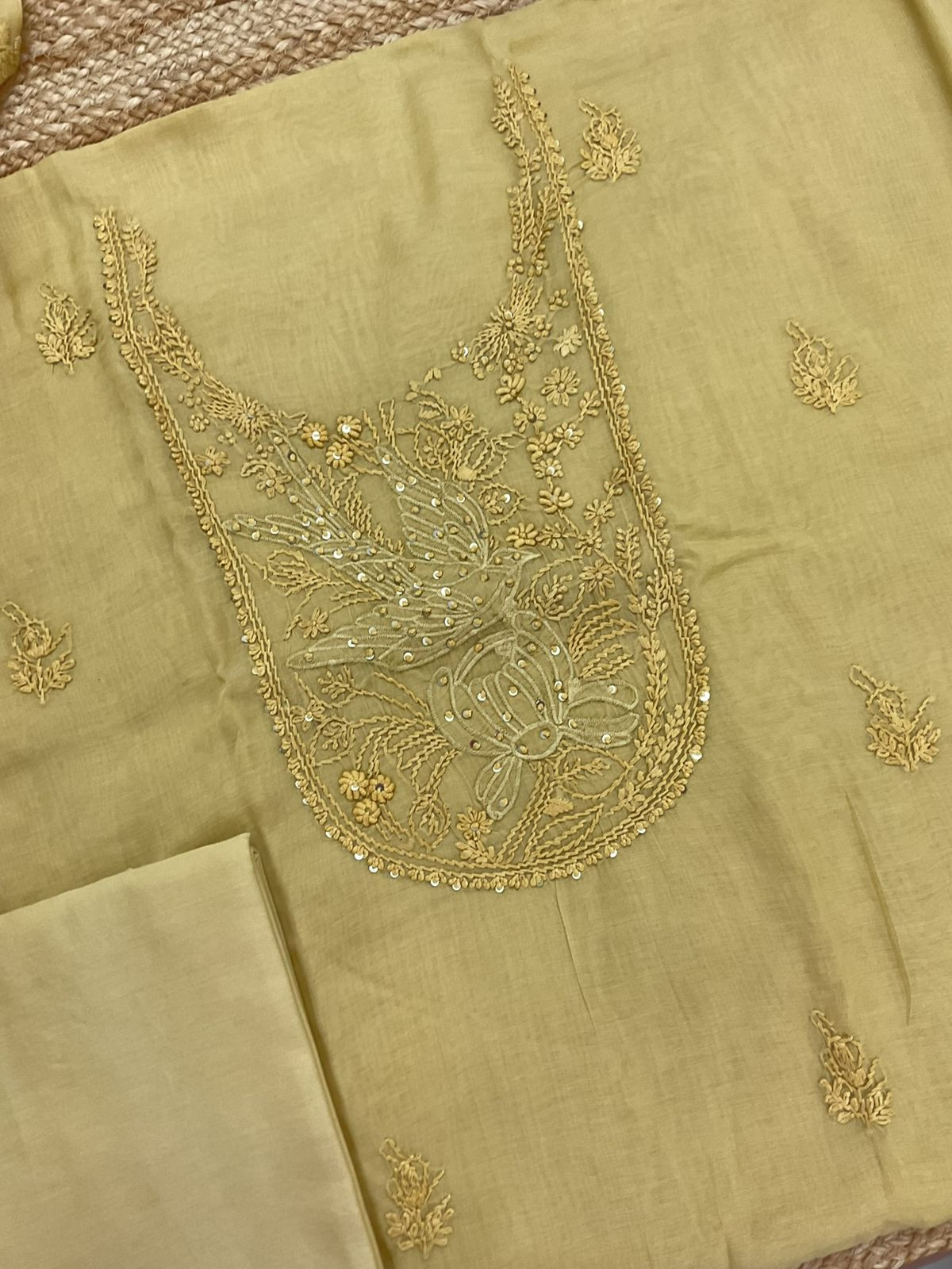 Soft Chanderi Embroidered Suit - Yellow