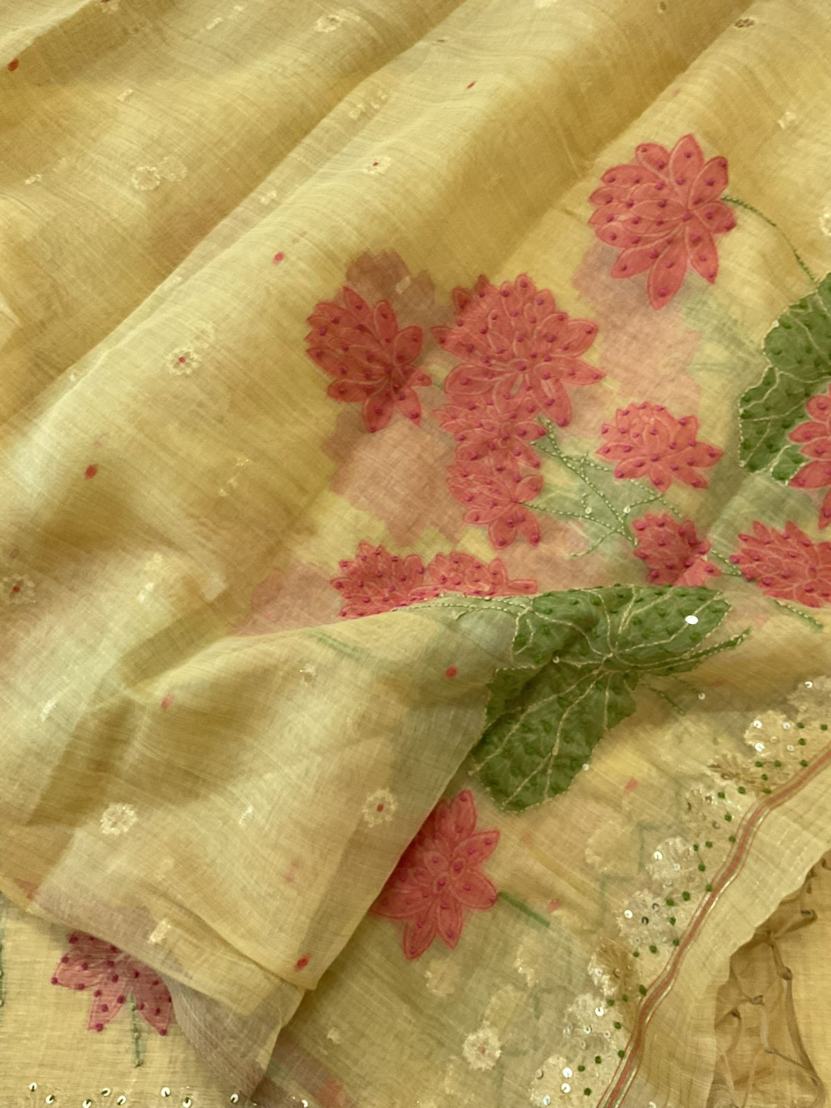 Soft Slub Chanderi Jamdani Weaved Embroidered Suit - Yellow