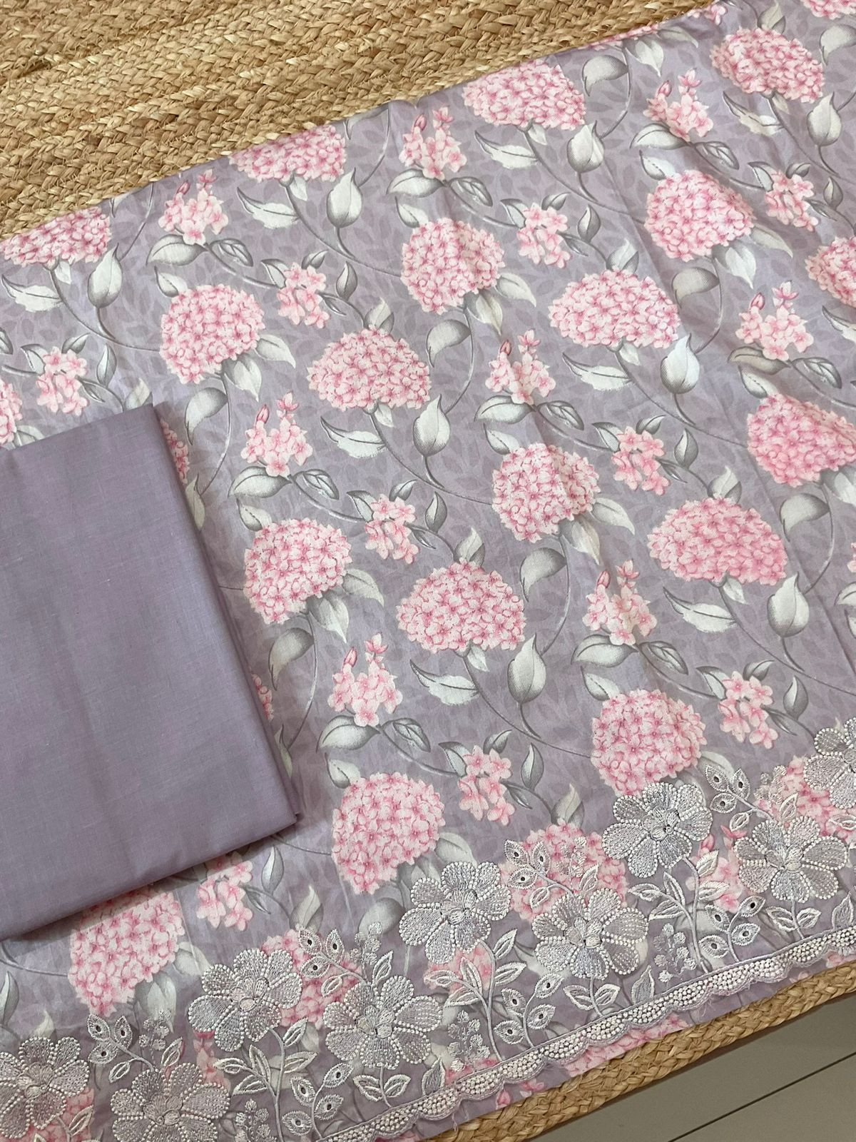Pure Jaam Cotton Printed Embroidered Suit - Lilac