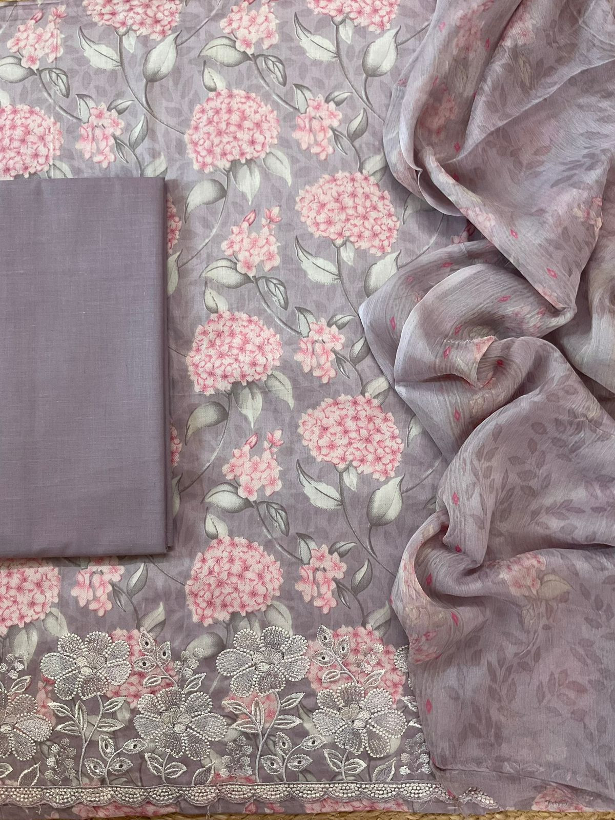 Pure Jaam Cotton Printed Embroidered Suit - Lilac