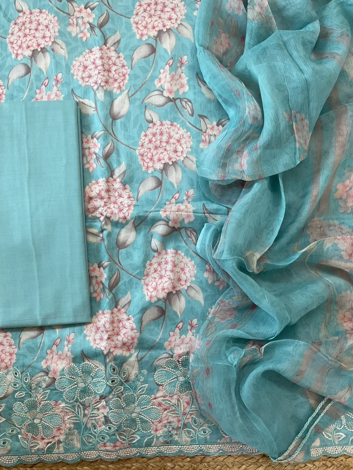 Pure Jaam Cotton Printed Embroidered Suit - Blue