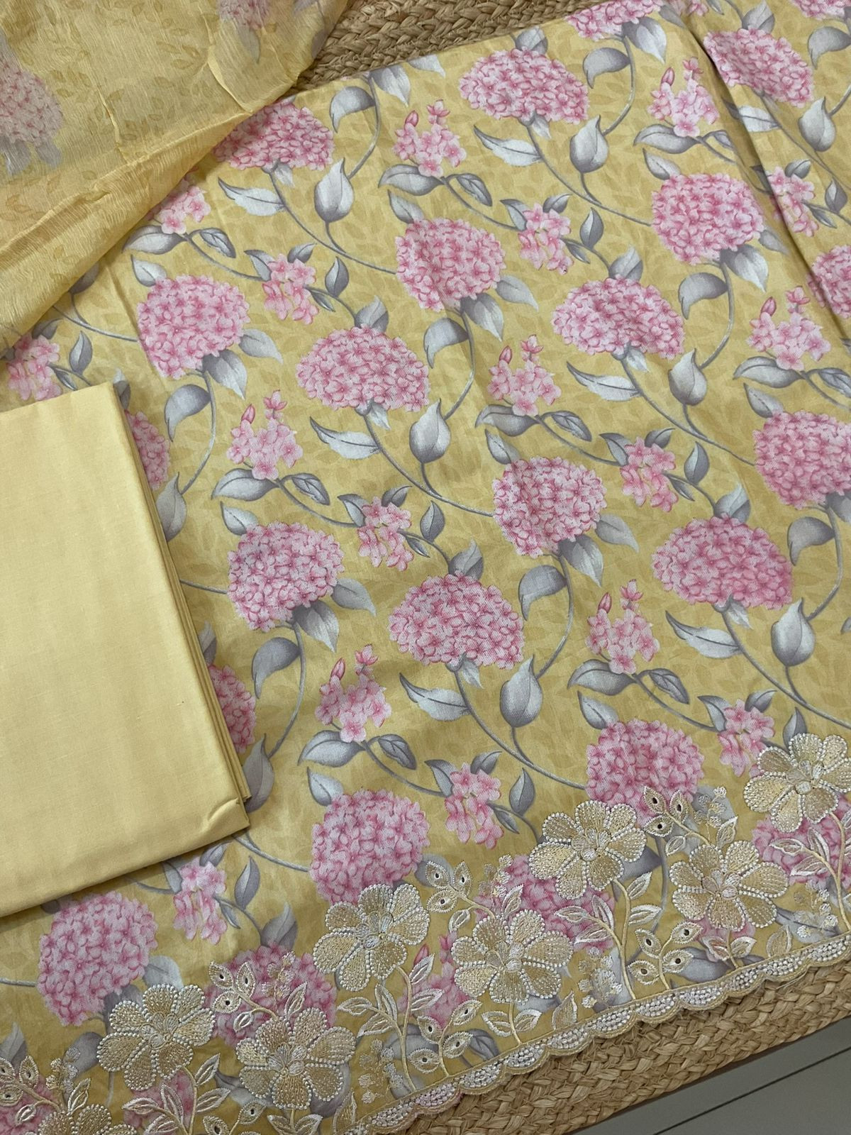Pure Jaam Cotton Printed Embroidered Suit - Yellow