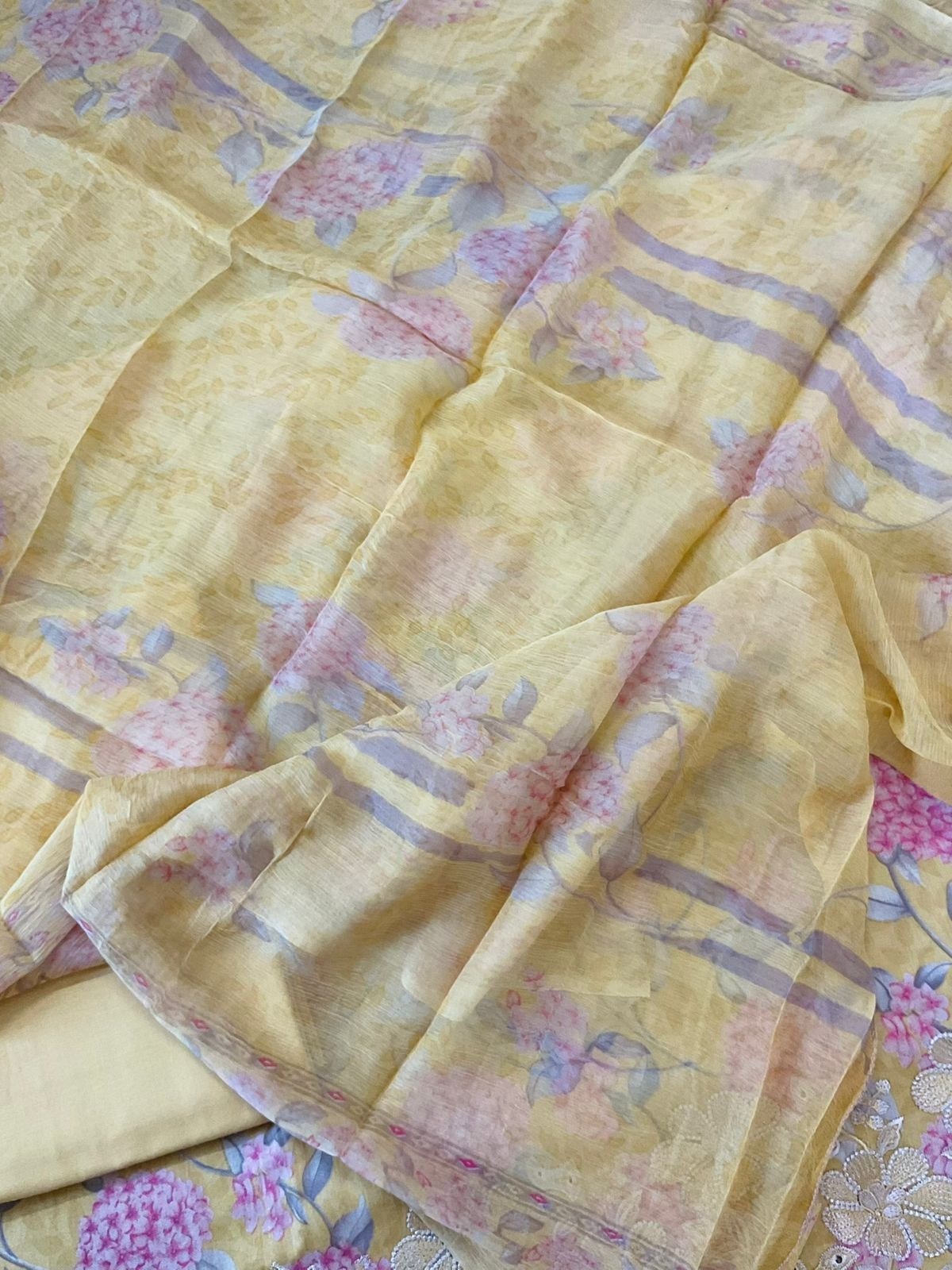 Pure Jaam Cotton Printed Embroidered Suit - Yellow