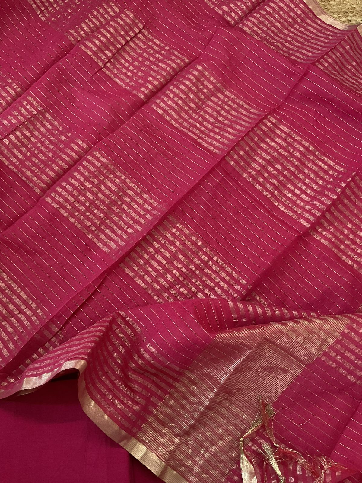 Pure Handloom Cotton Self Weaved Embroidered Suit - Pink