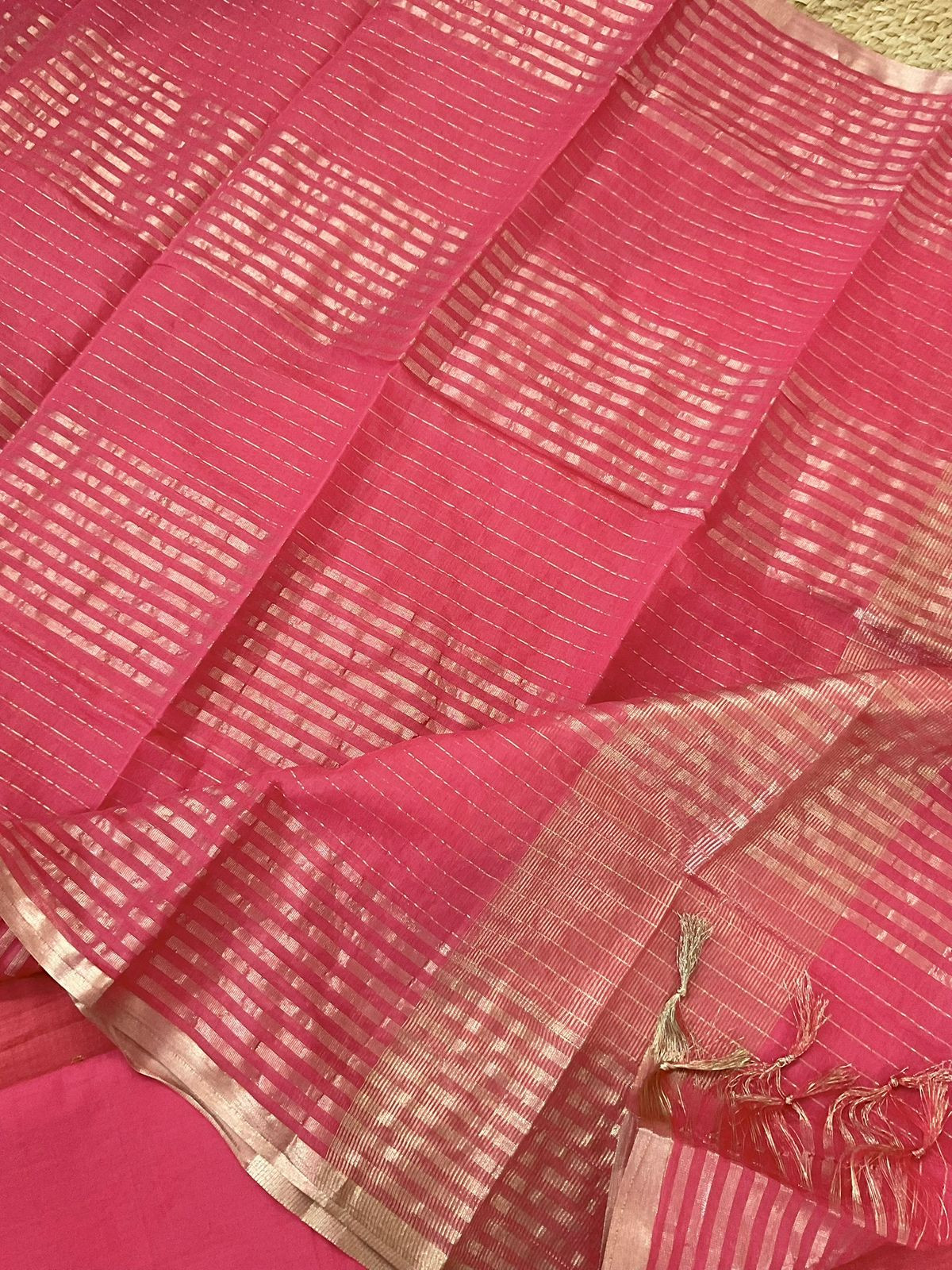 Pure Handloom Cotton Self Weaved Embroidered Suit - Peach