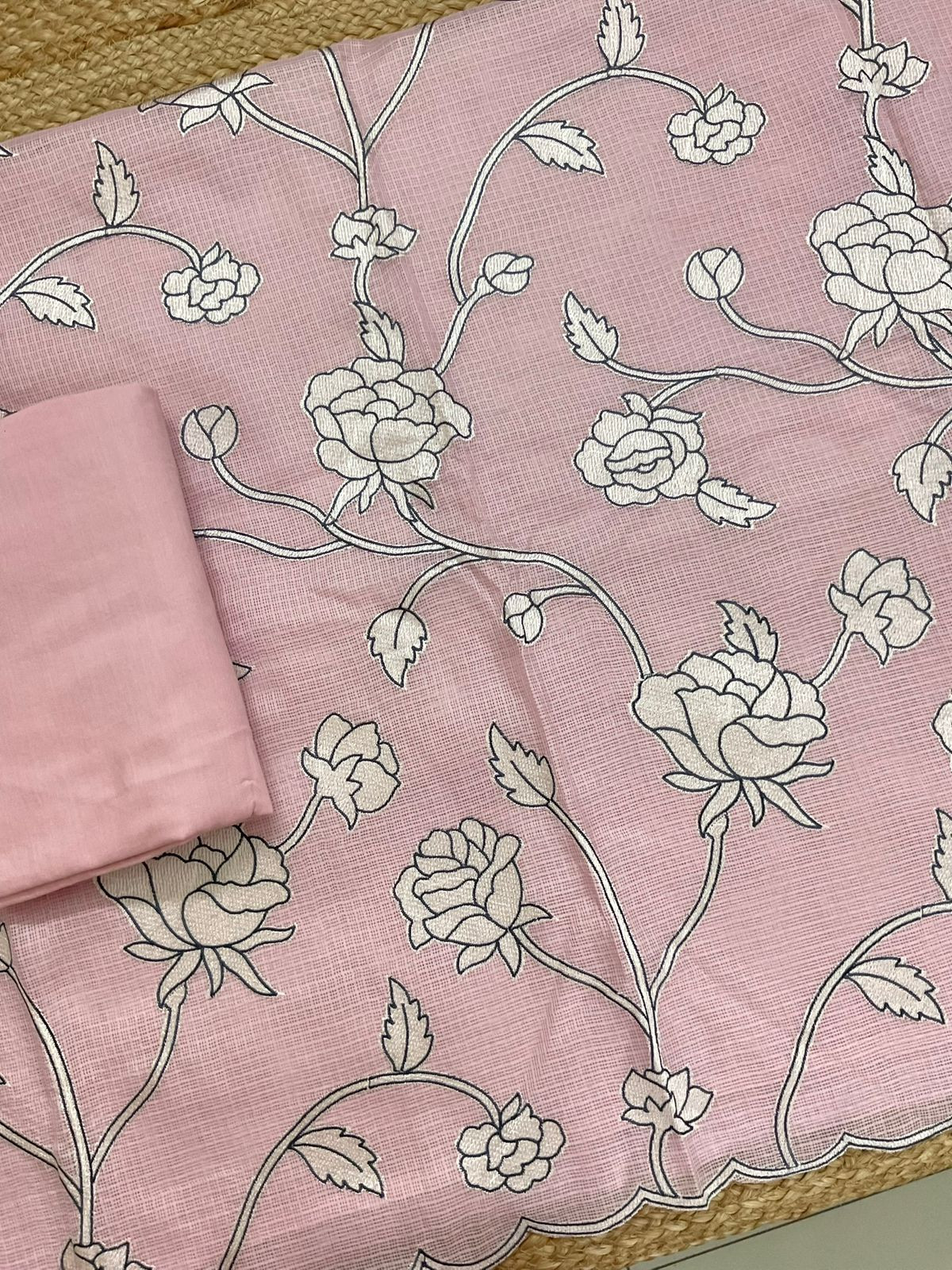 Soft Kota Silk Embroidered Suit - Pink