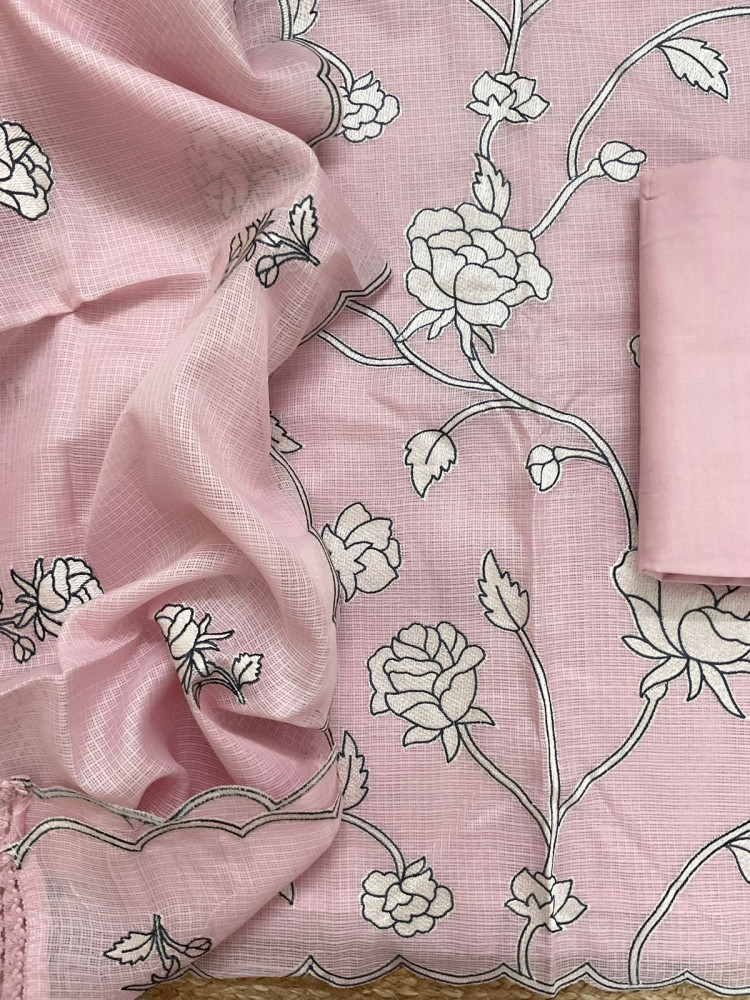 Image of Soft Kota Silk Embroidered Suit - Pink