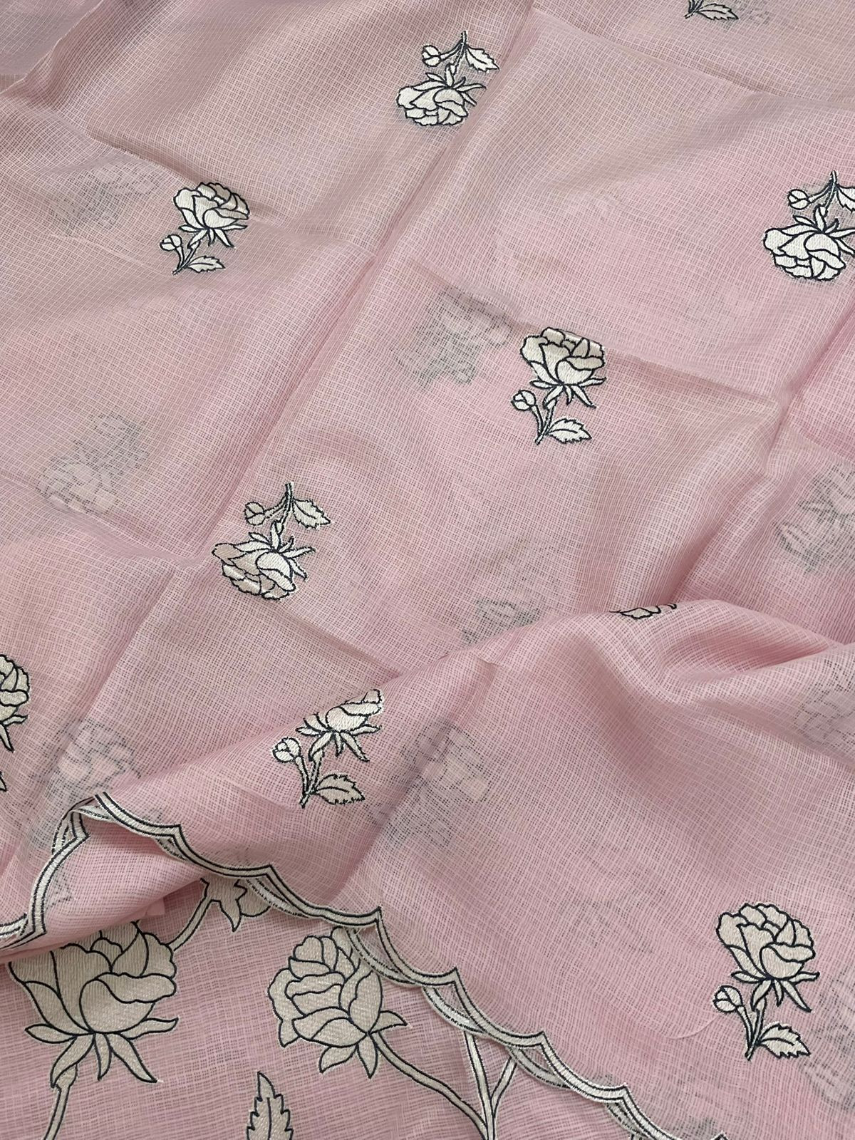Soft Kota Silk Embroidered Suit - Pink