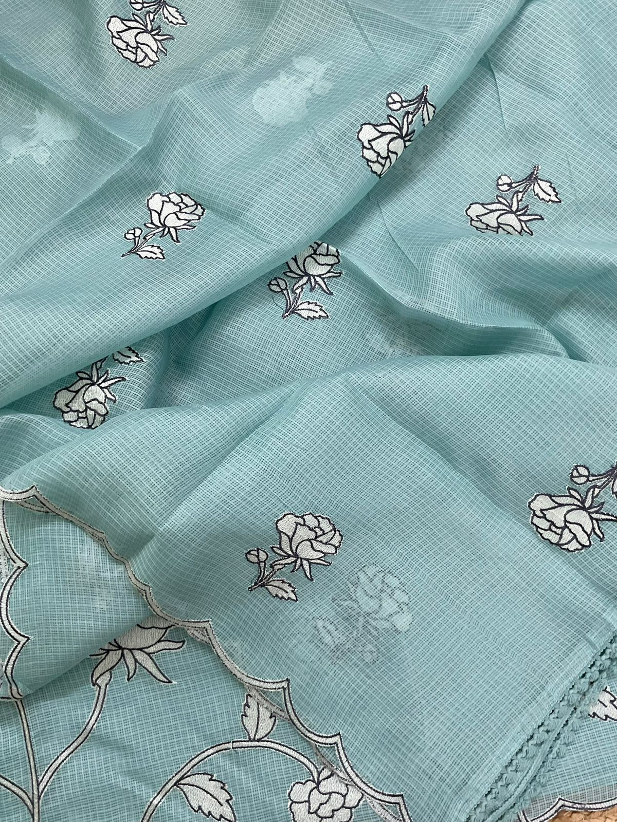 Soft Kota Silk Embroidered Suit - Blue