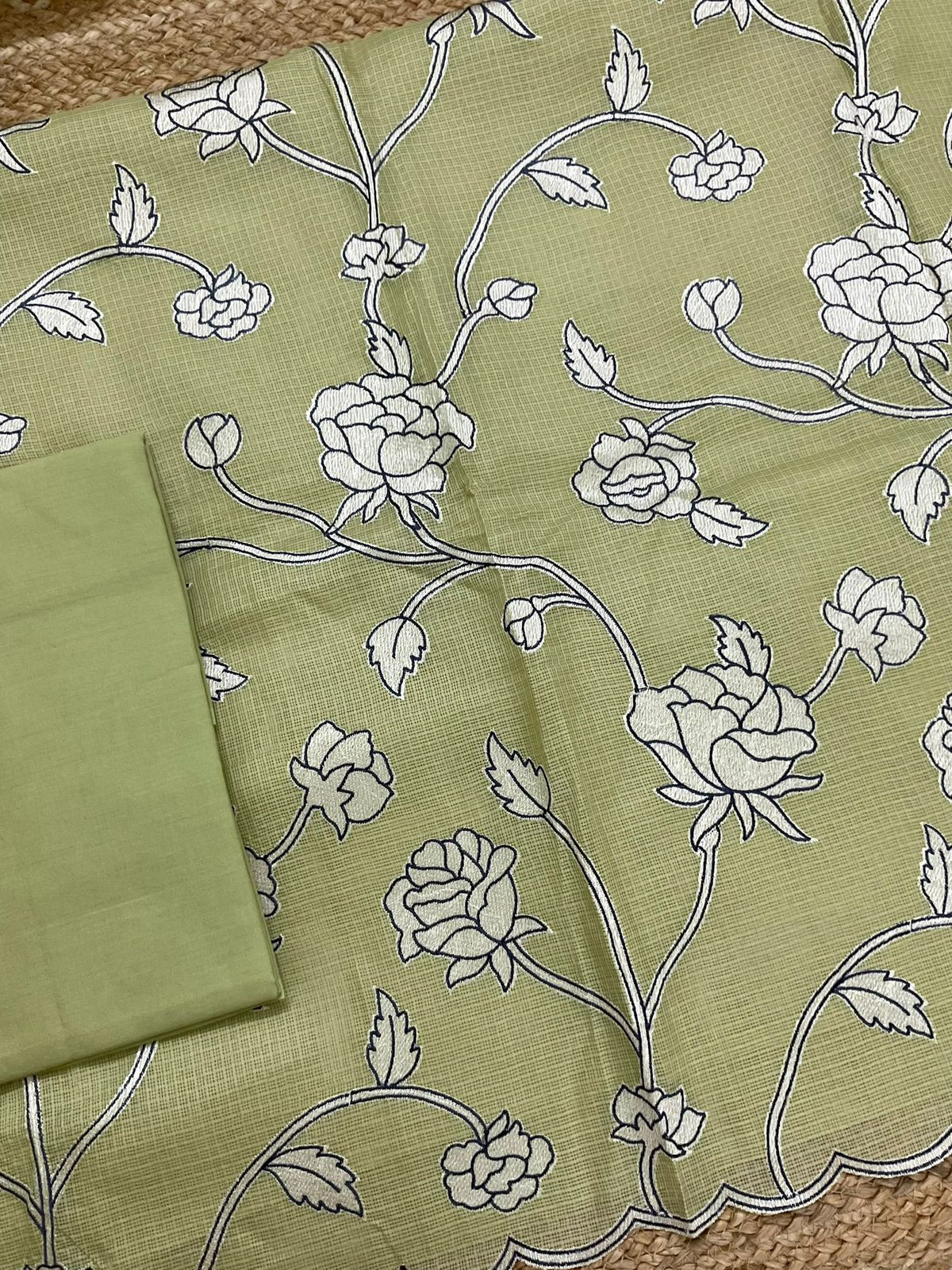 Soft Kota Silk Embroidered Suit - Green