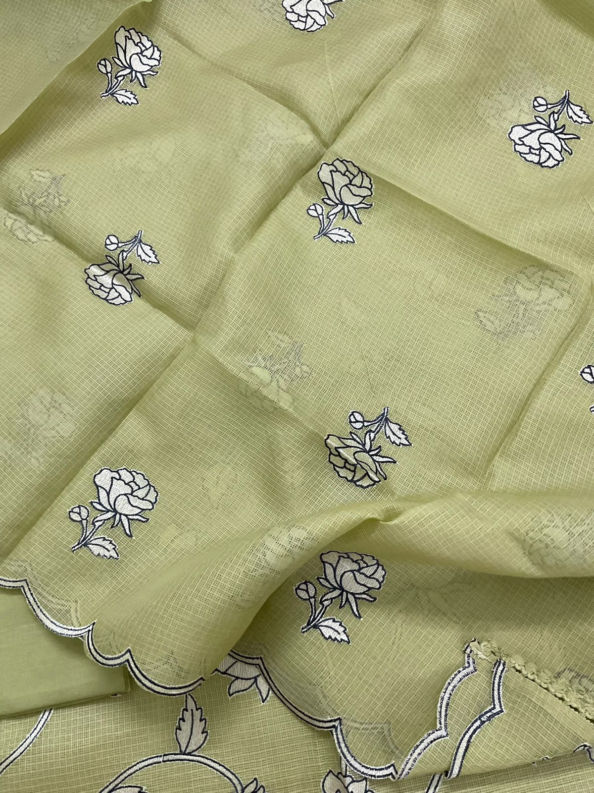 Soft Kota Silk Embroidered Suit - Green
