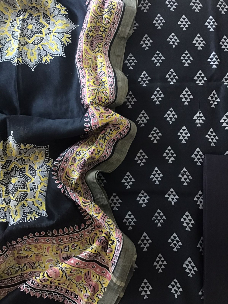 Image of Pure Chanderi Printed Suit - Black
