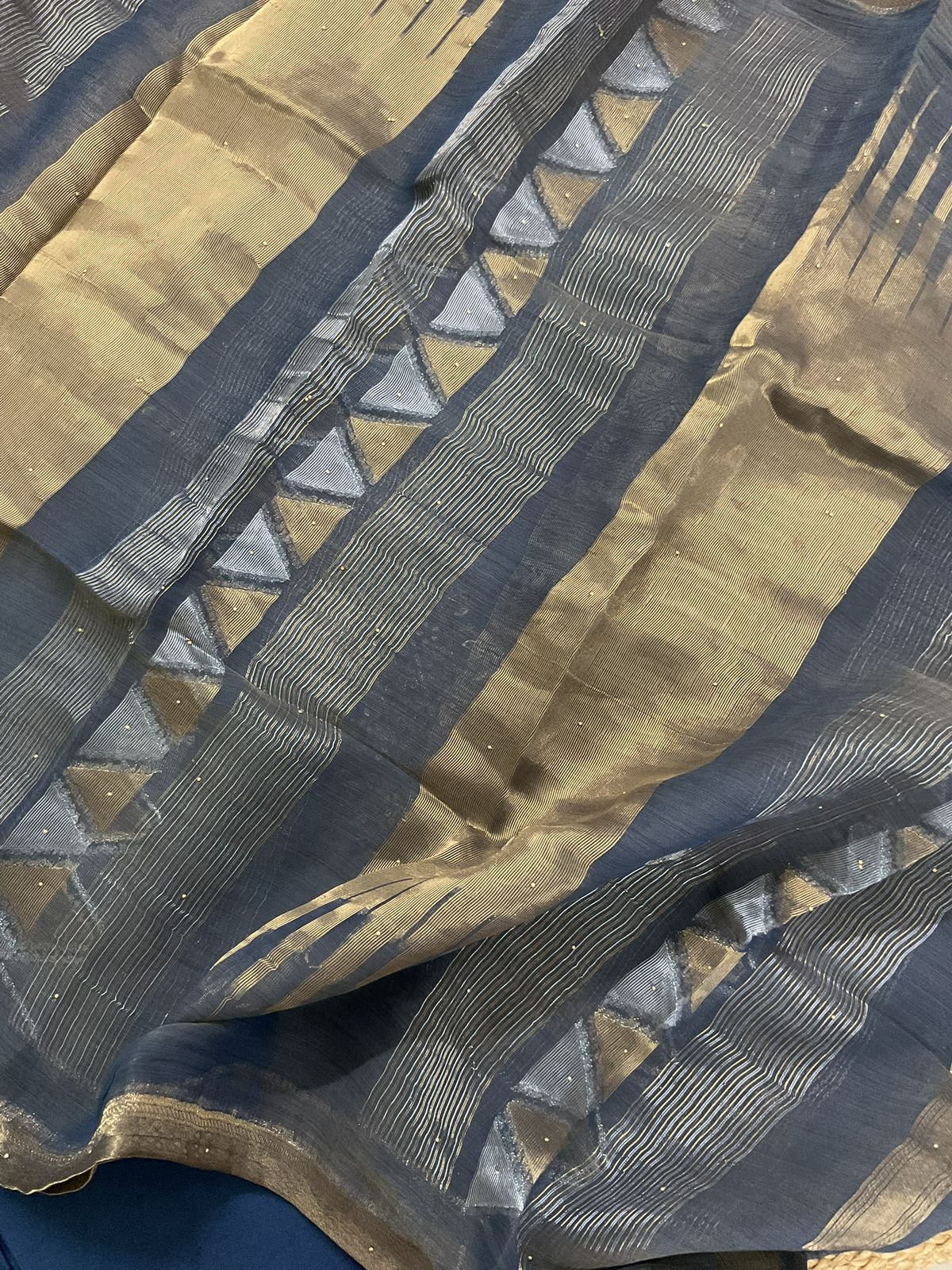 Pure Slub Chanderi Banarasi Weaved Embroidered Suit - Blue