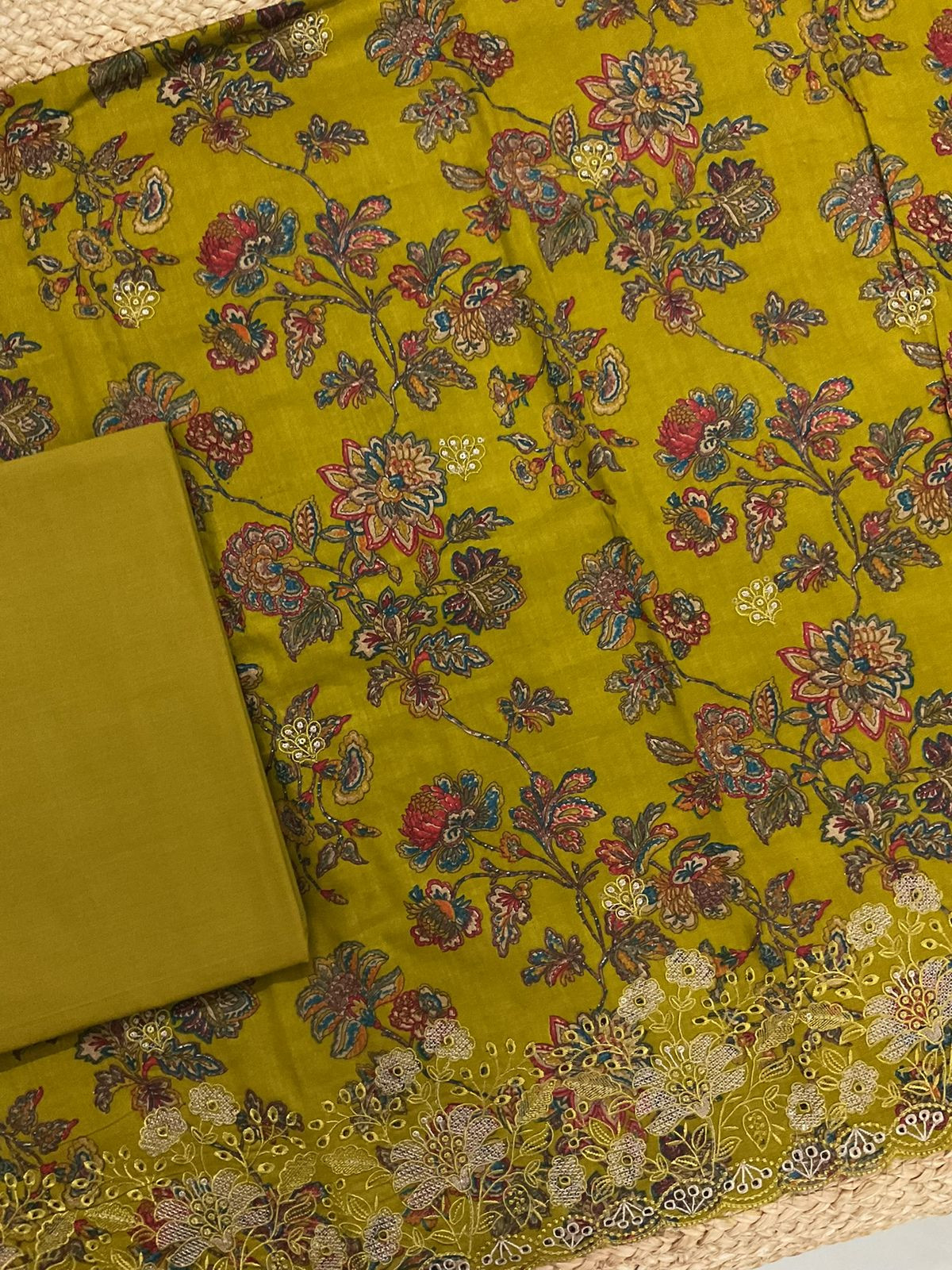 Pure Cotton Printed Embroidered Suit - Yellow