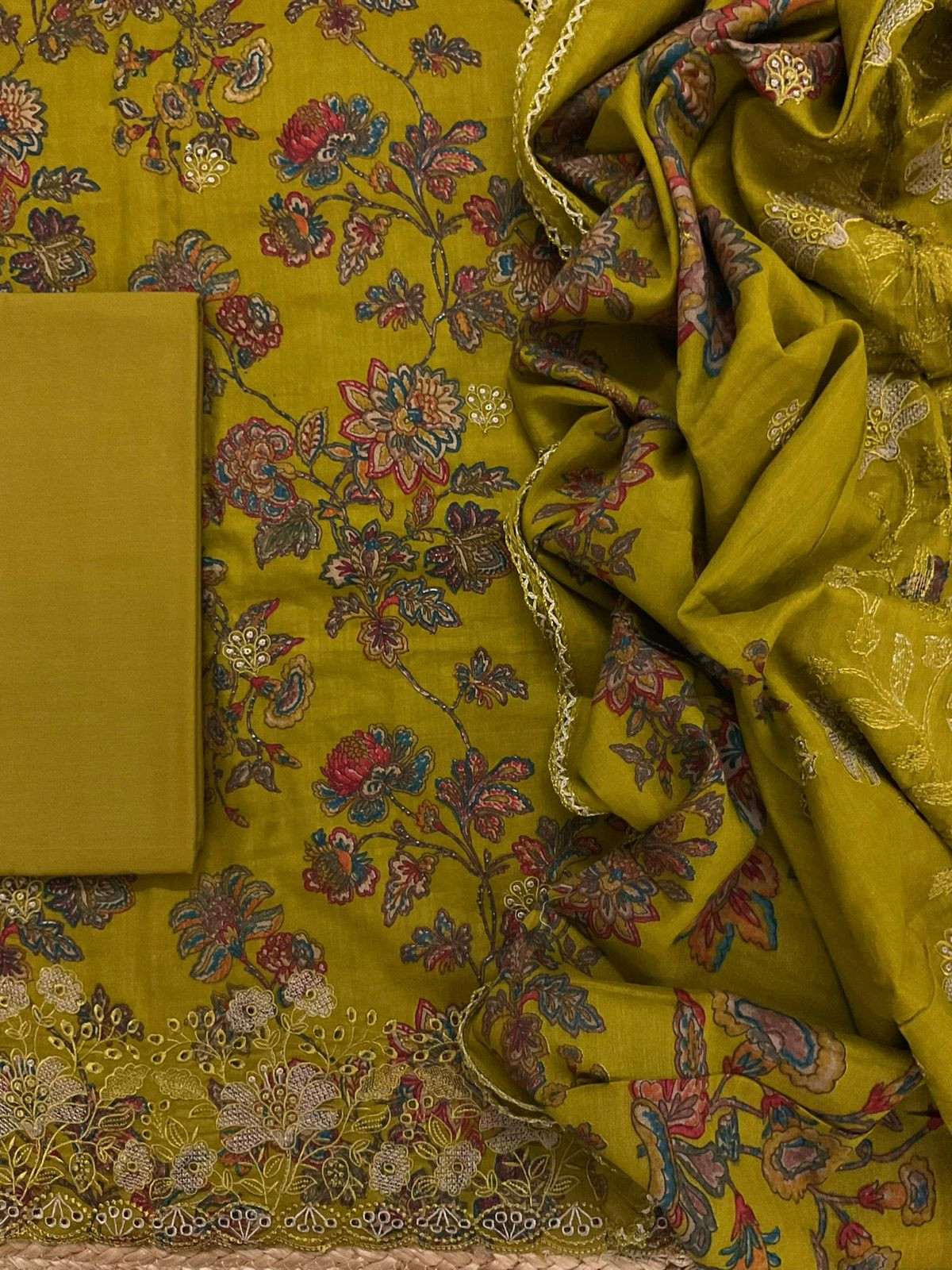 Pure Cotton Printed Embroidered Suit - Yellow