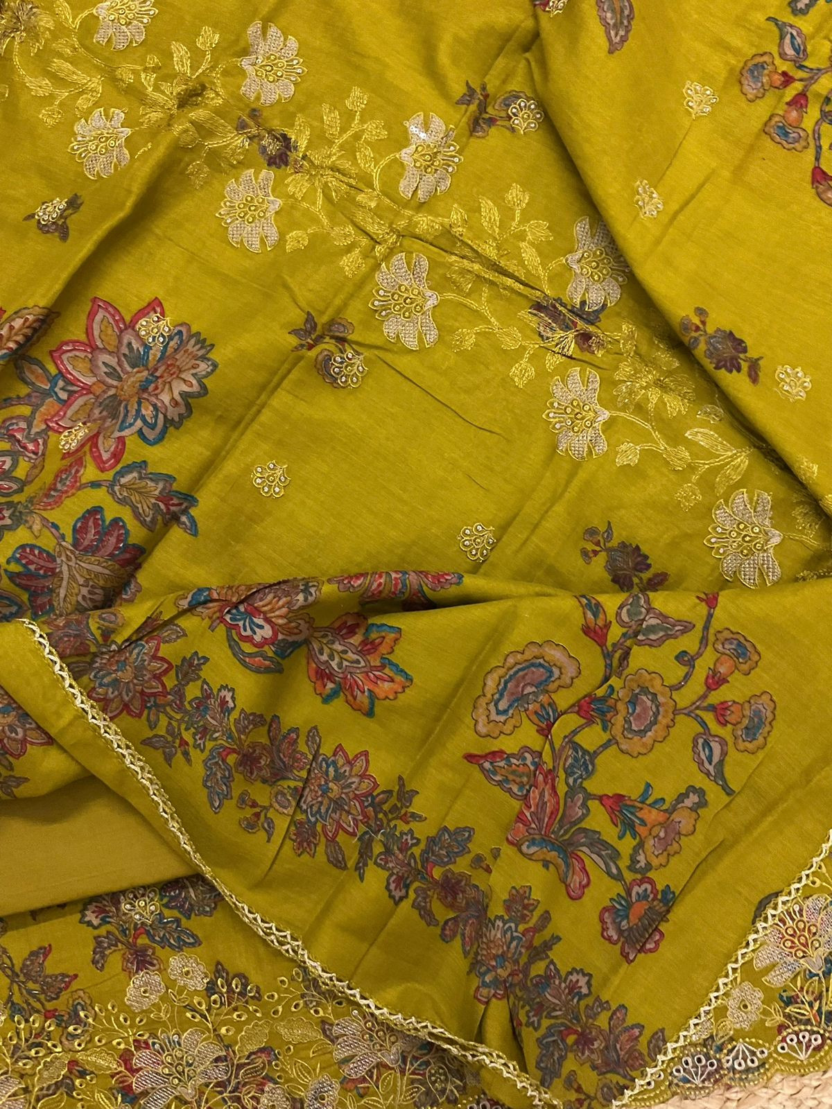 Pure Cotton Printed Embroidered Suit - Yellow