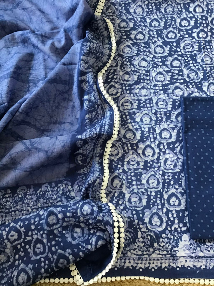 Image of Pure Cotton Printed Suit - Blue