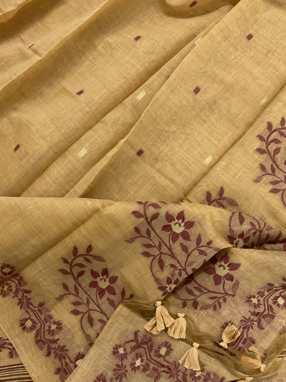 Soft Kora Chanderi Jamdani Weaved Embroidered Suit - Mustard