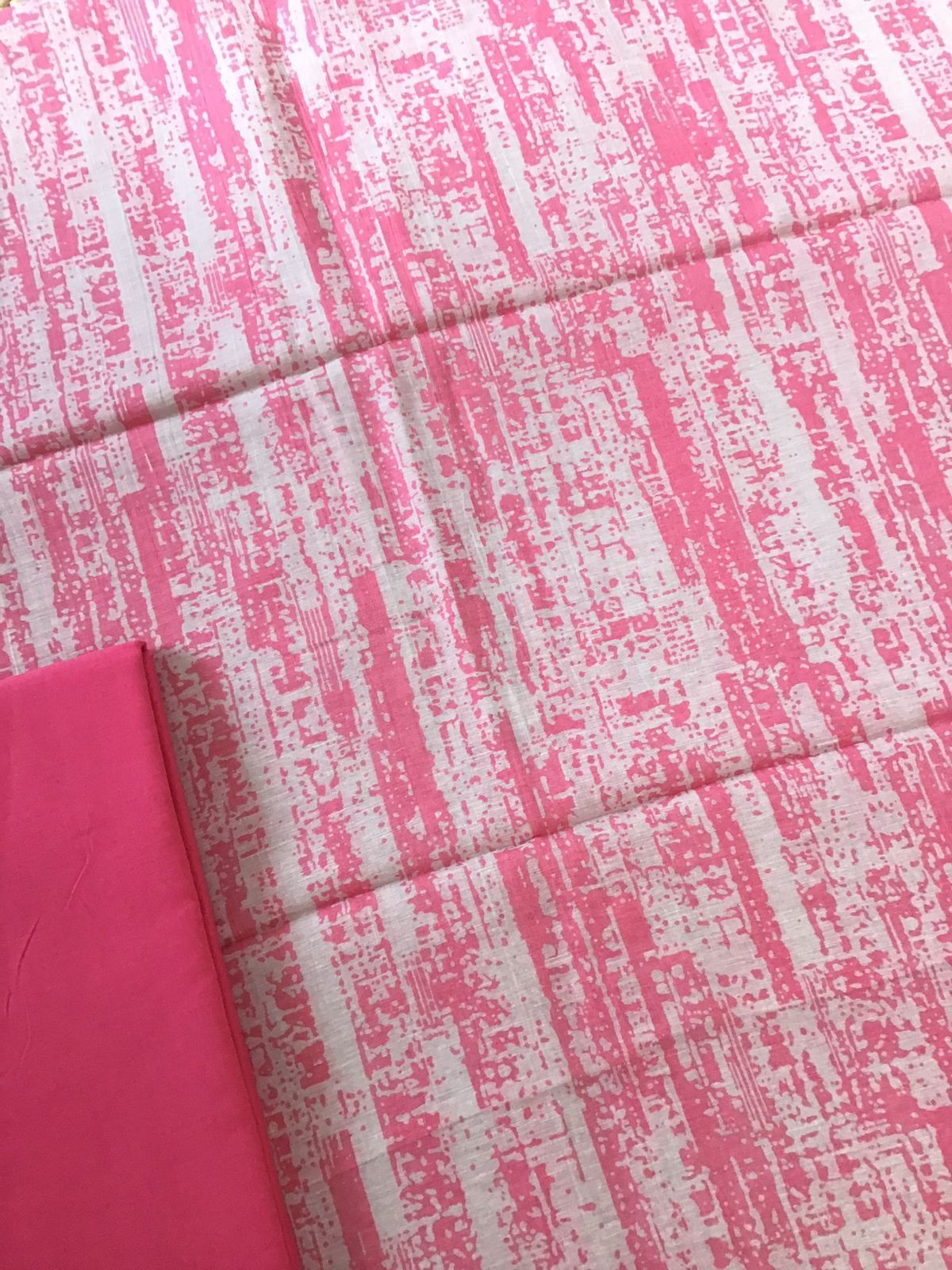 Pure Linen Chanderi Printed Banarasi Weaved Suit - Pink