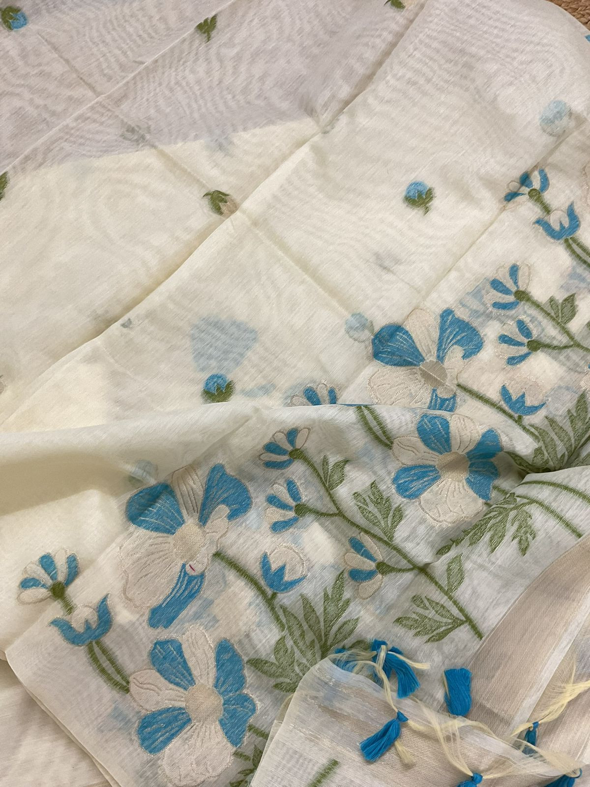 Soft Chanderi Jamdani Weaved Embroidered Suit - Cream