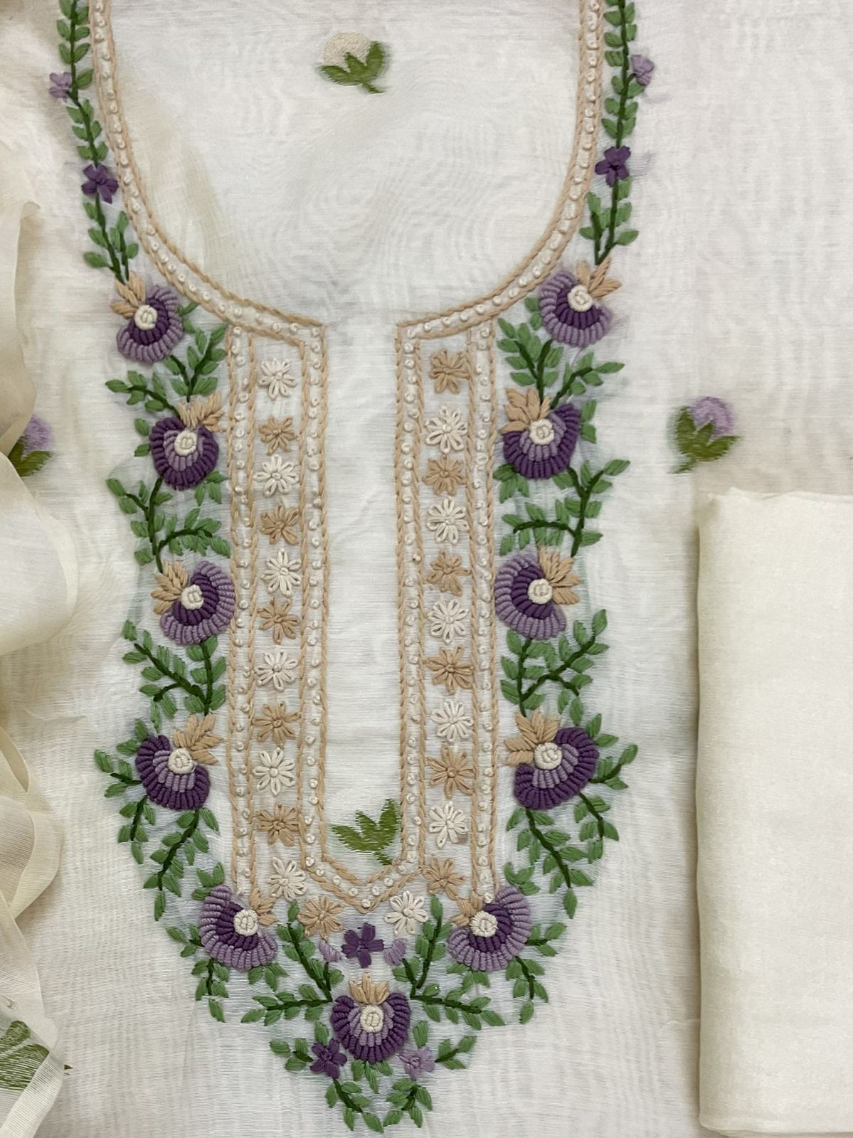 Soft Chanderi Jamdani Weaved Embroidered Suit - Cream