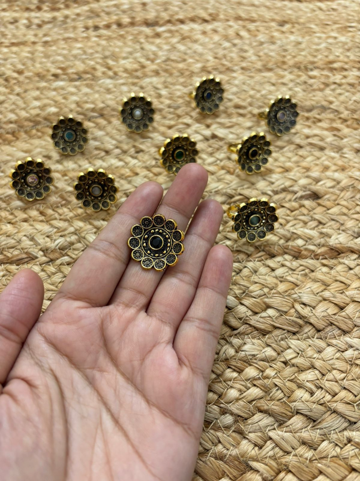 Metallic Oxidised Adjustable Gold Finger Ring - Black