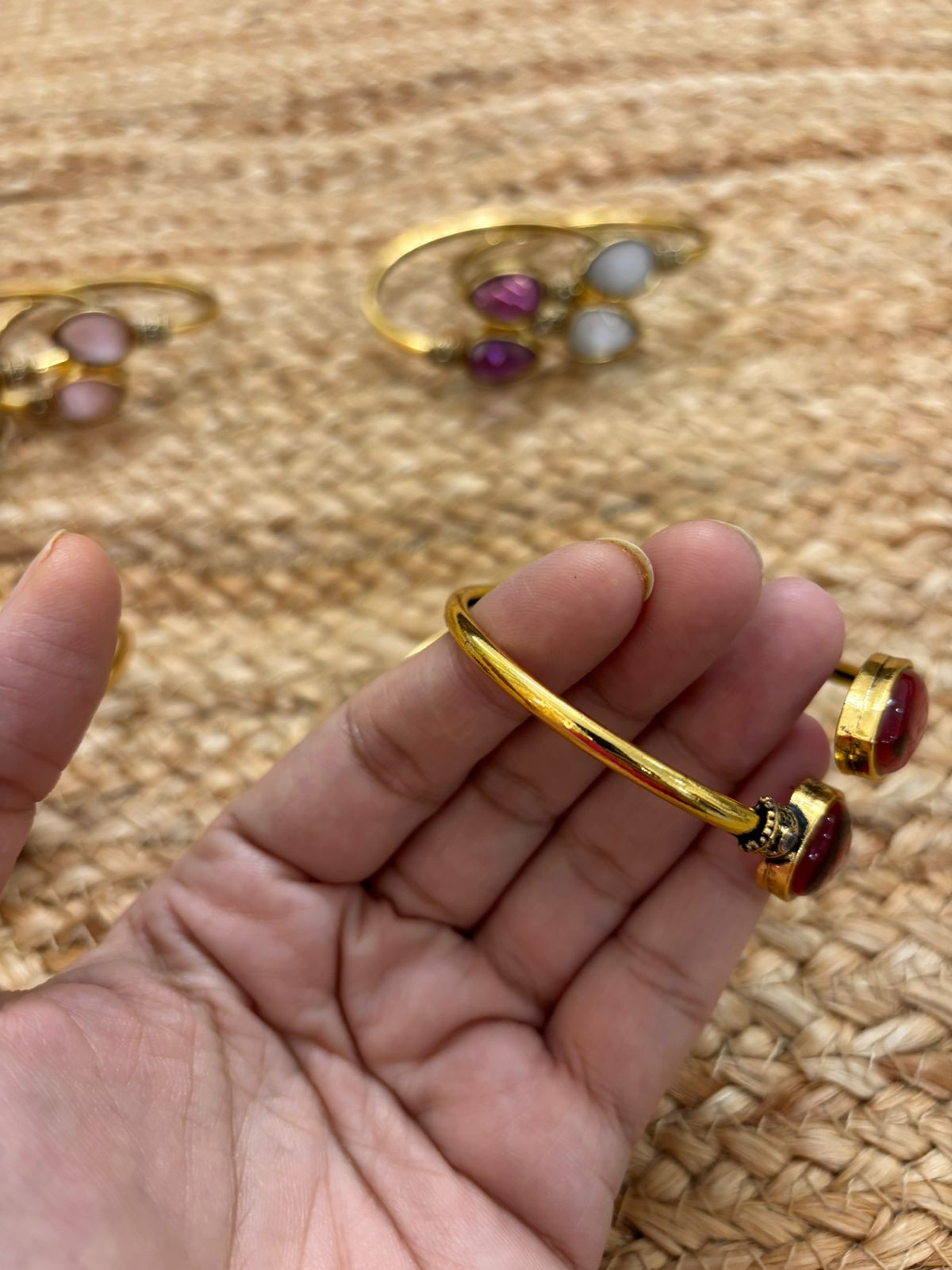 Metallic Oxidised Adjustable Gold Bangle - Pink
