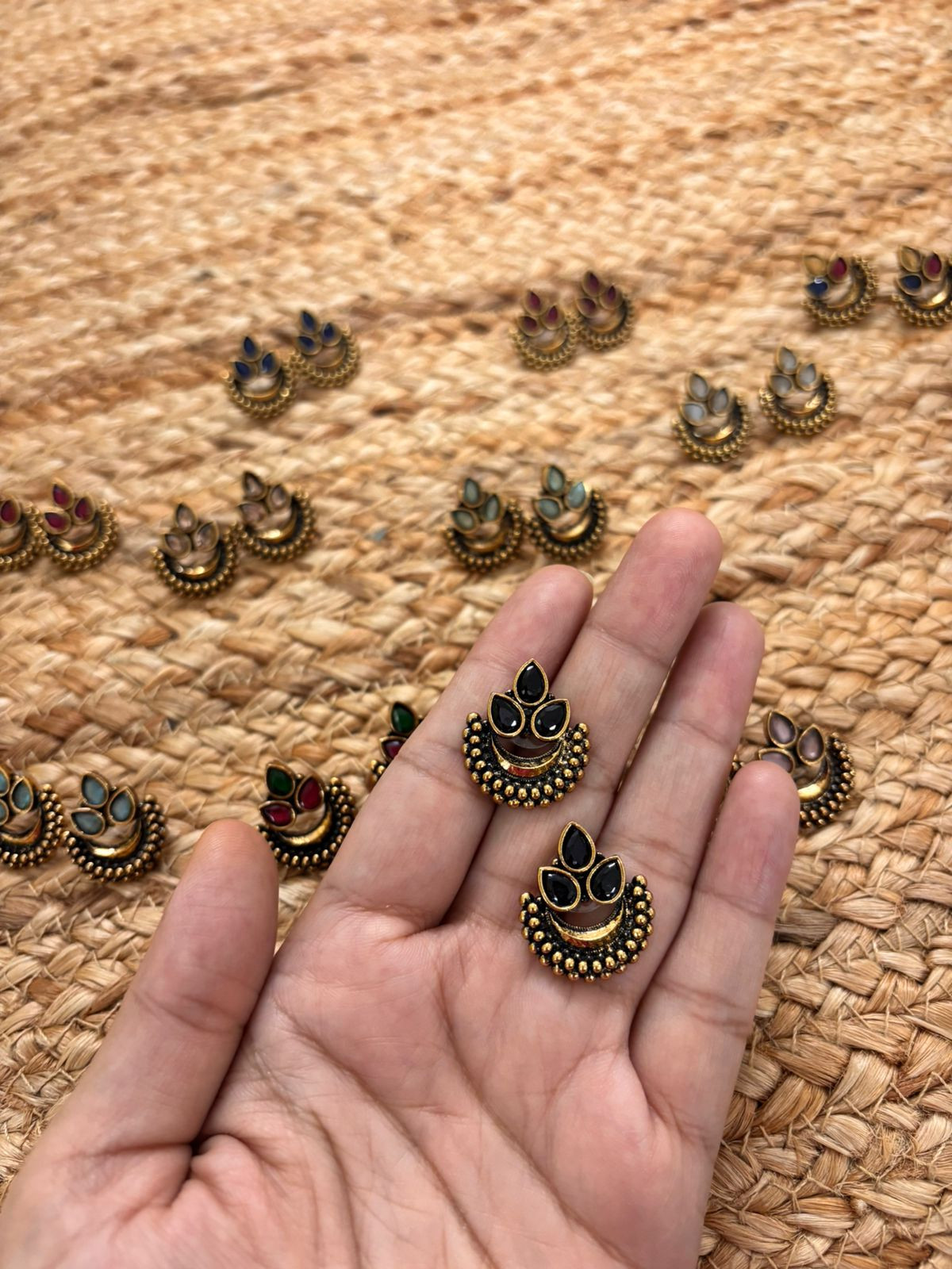 Metallic Oxidised Gold Earrings - Black