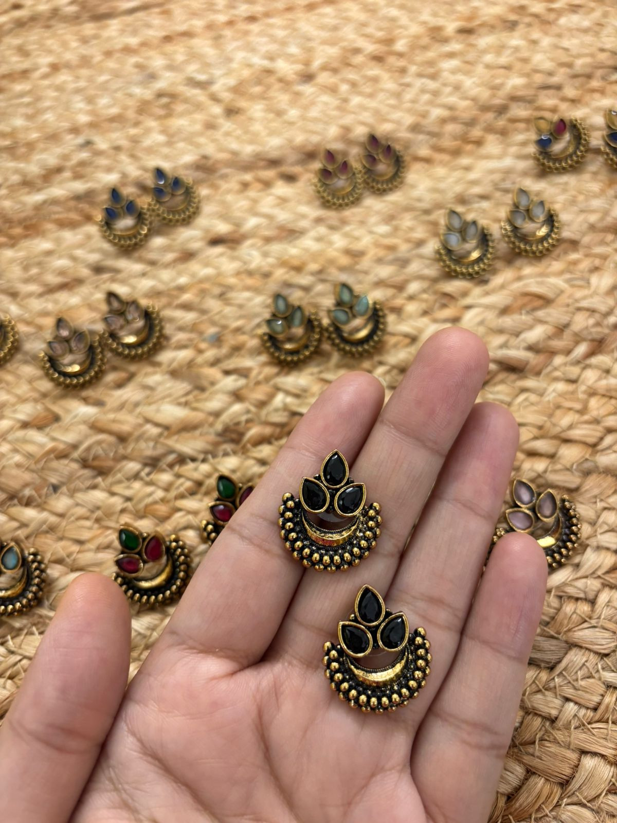 Metallic Oxidised Gold Earrings - Black