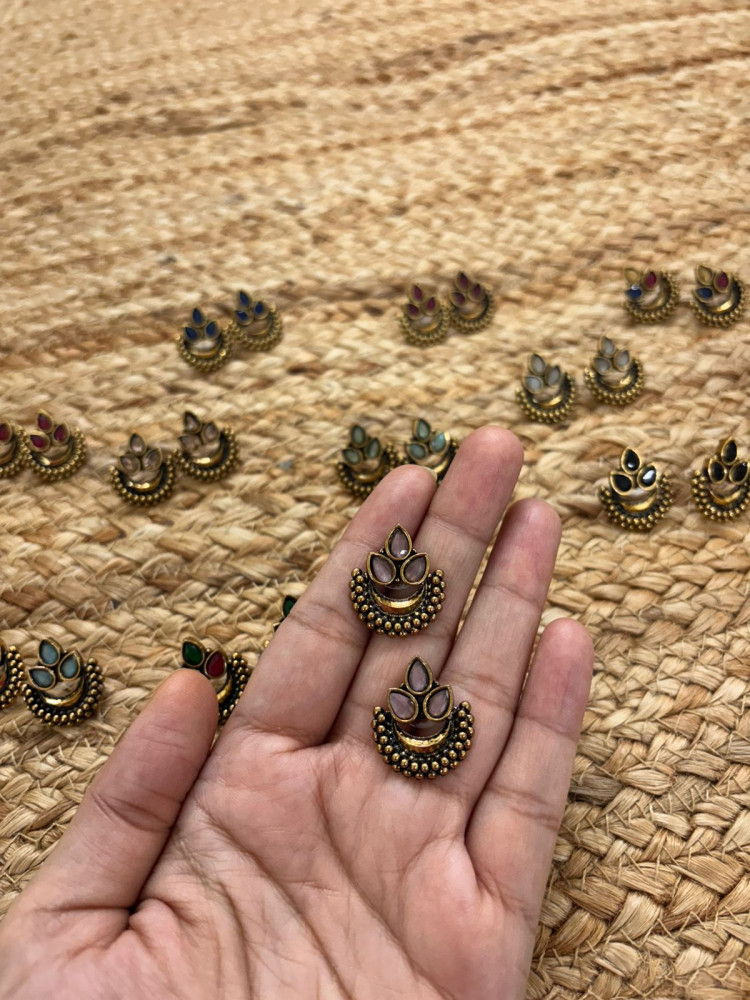 Image of Metallic Oxidised Gold Earrings - Pink