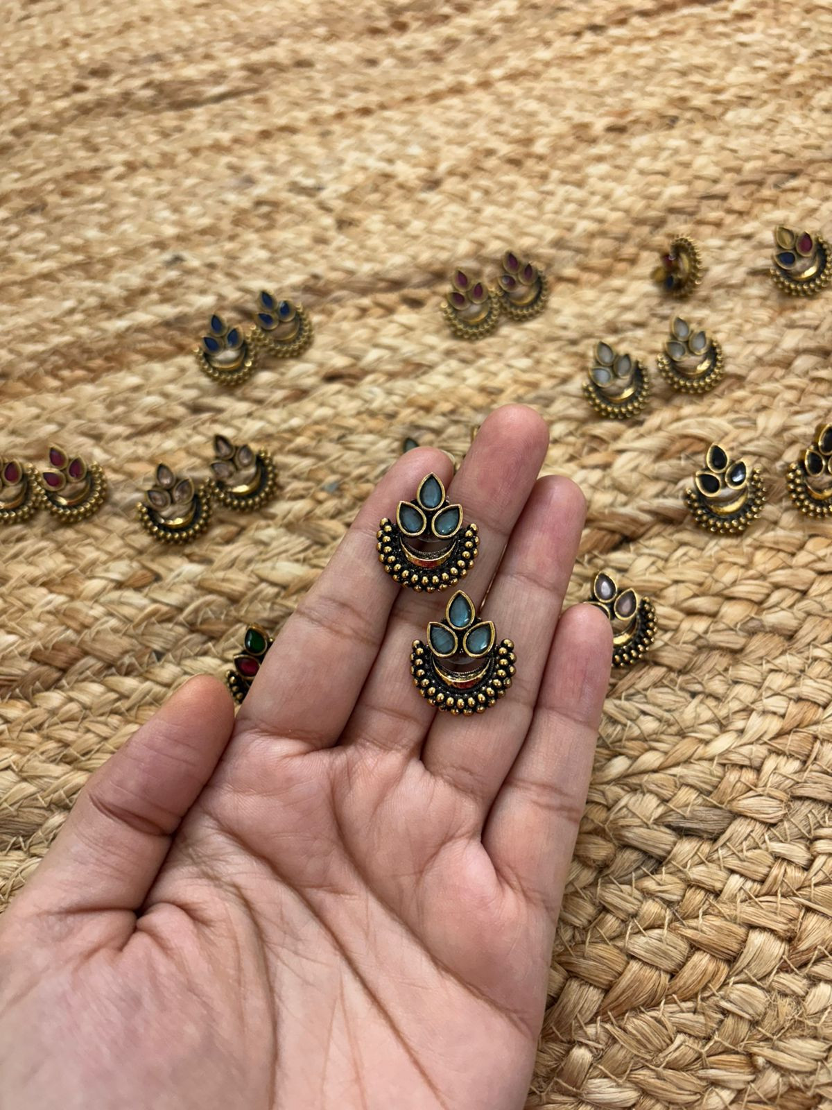 Metallic Oxidised Gold Earrings - Sea Blue