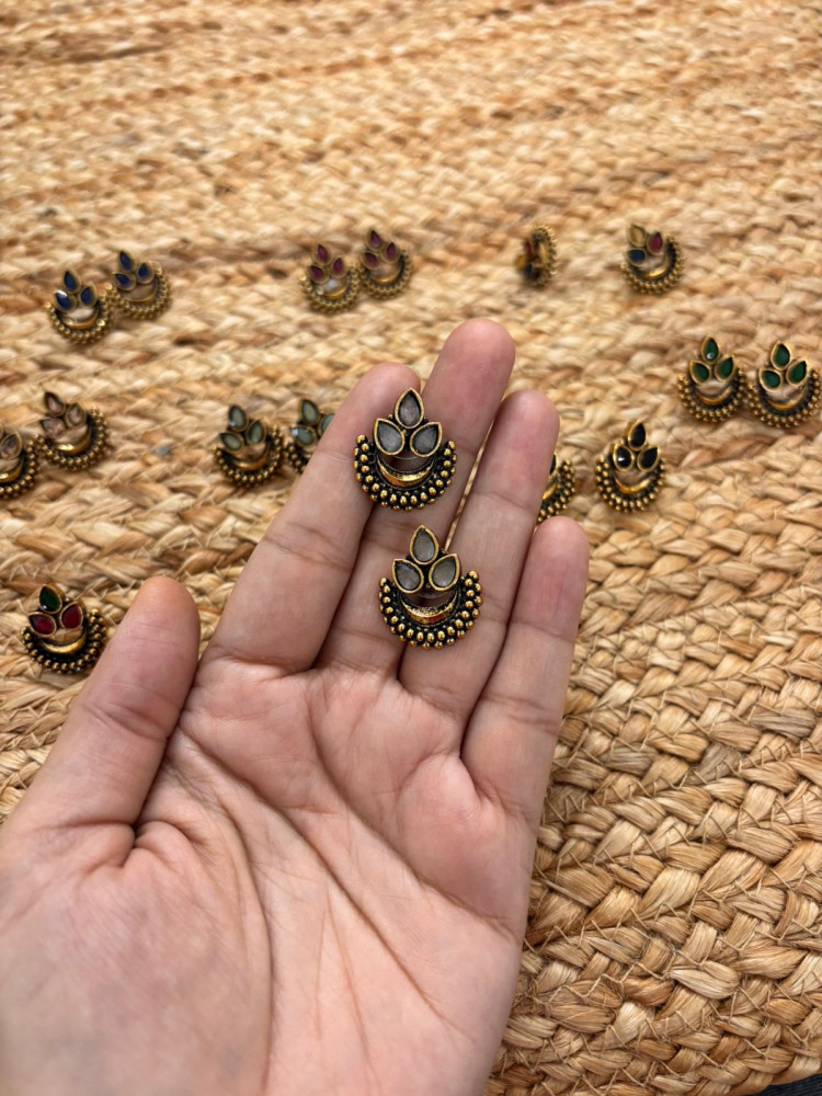 Image of Metallic Oxidised Gold Earrings - White