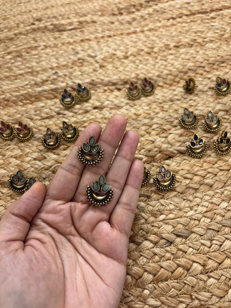 Image of Metallic Oxidised Gold Earrings - Sea Green