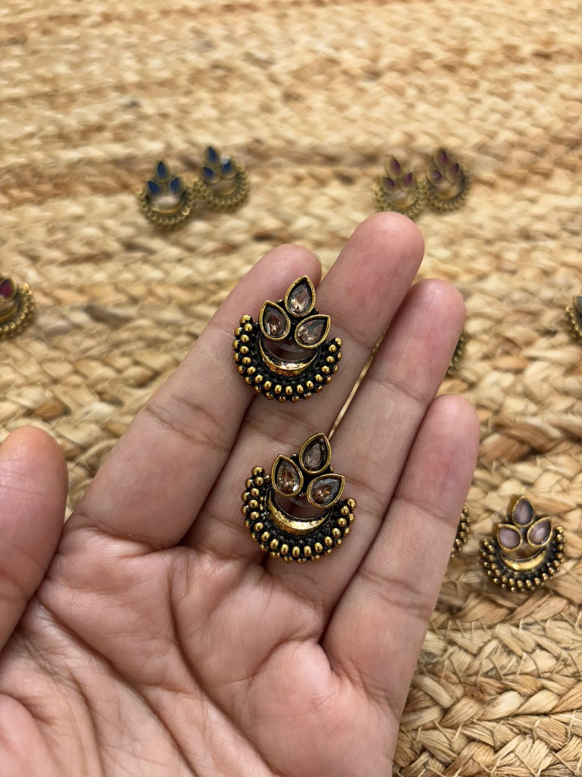 Metallic Oxidised Gold Earrings - Peach