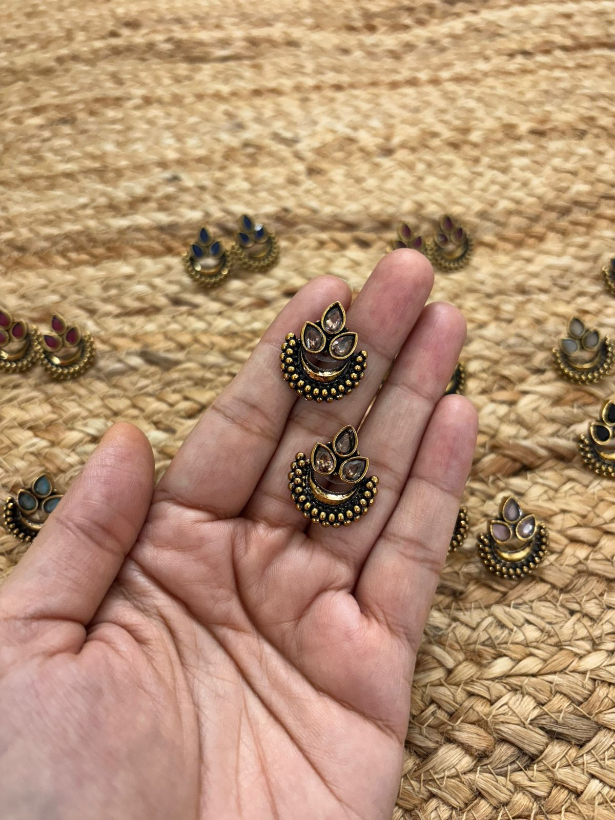 Metallic Oxidised Gold Earrings - Peach