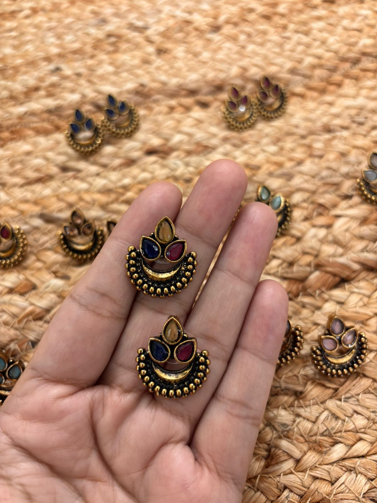 Metallic Oxidised Gold Earrings - Multi