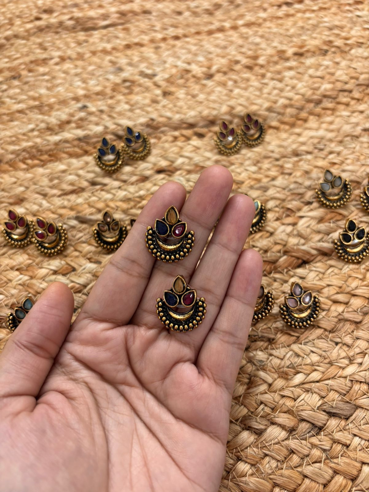 Metallic Oxidised Gold Earrings - Multi