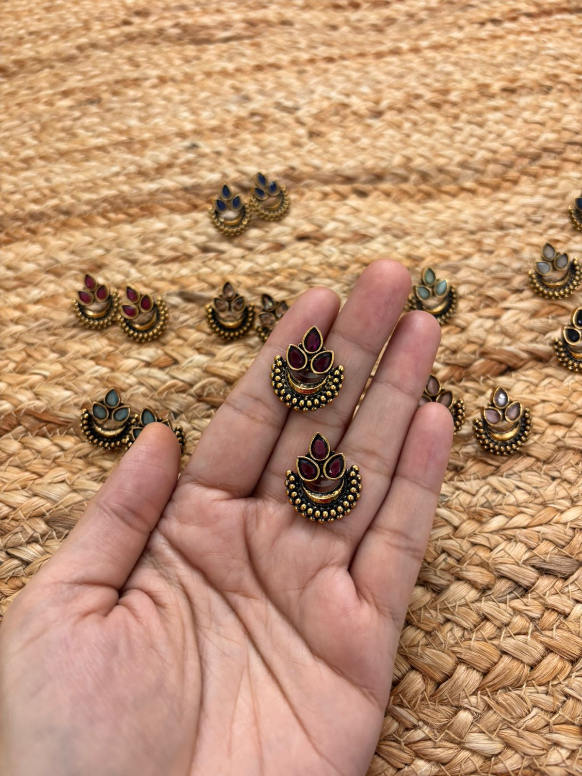 Metallic Oxidised Gold Earrings - Wine