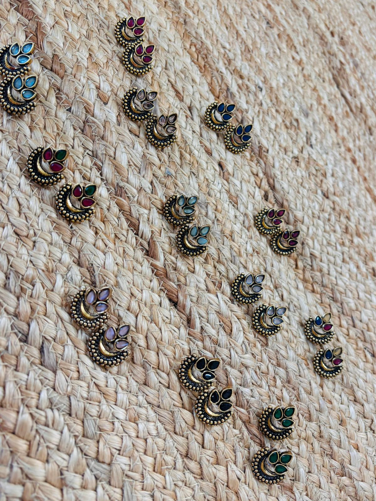 Metallic Oxidised Gold Earrings - Blue