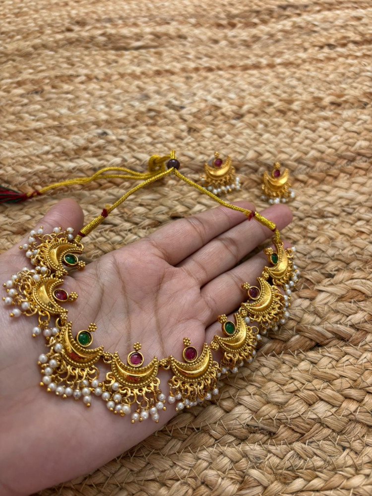Image of Metallic Oxidised Gold Earrings - Maroon-Green