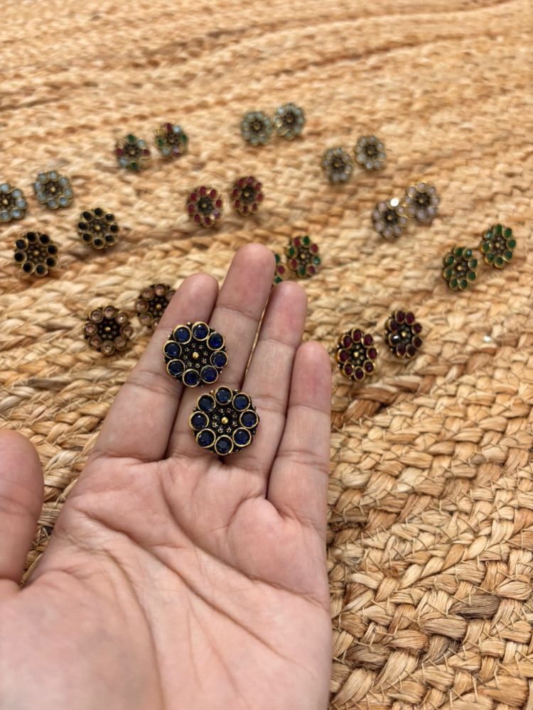 Image of Metallic Oxidised Gold Earrings - Blue