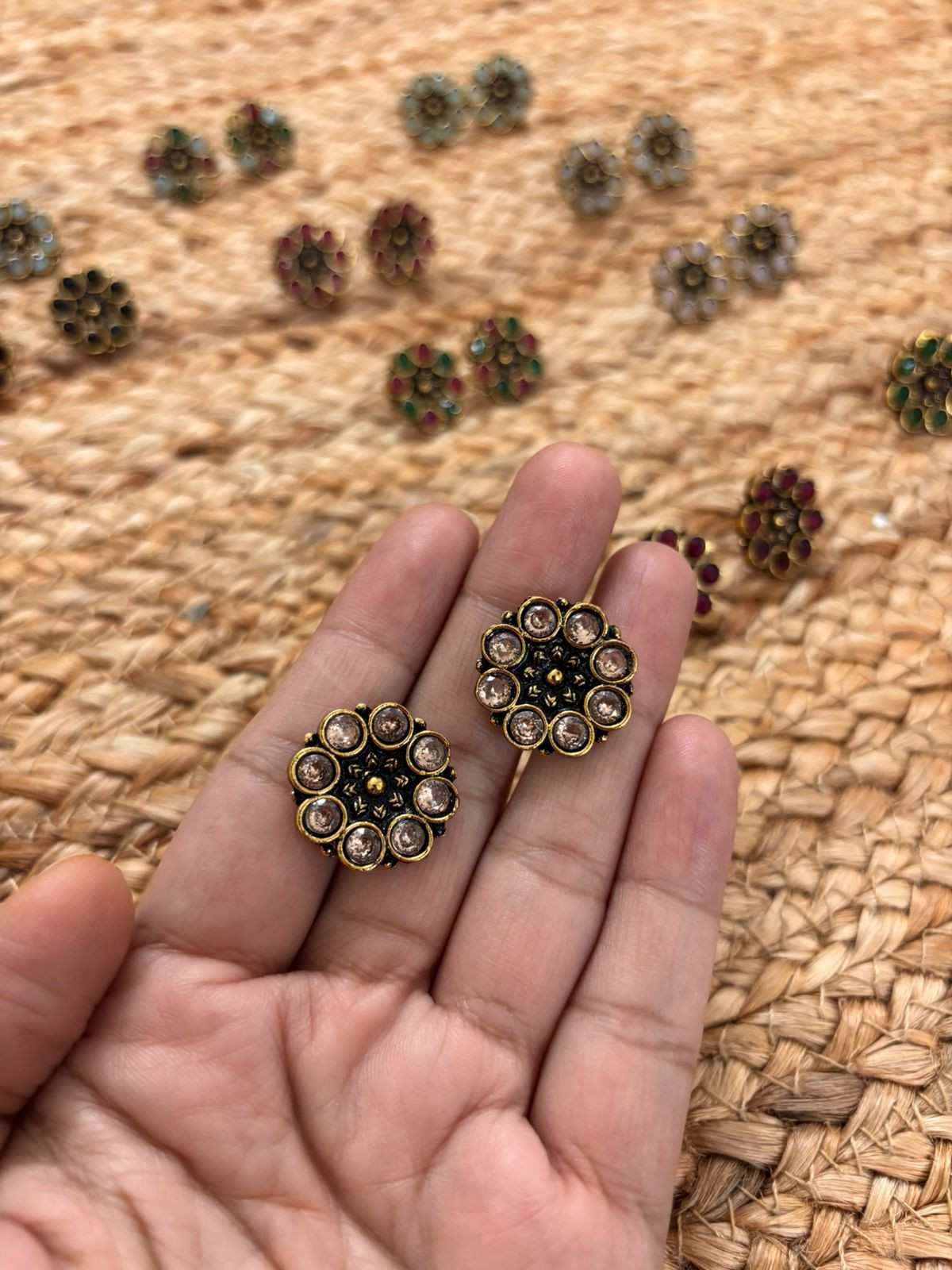 Metallic Oxidised Gold Earrings - Peach