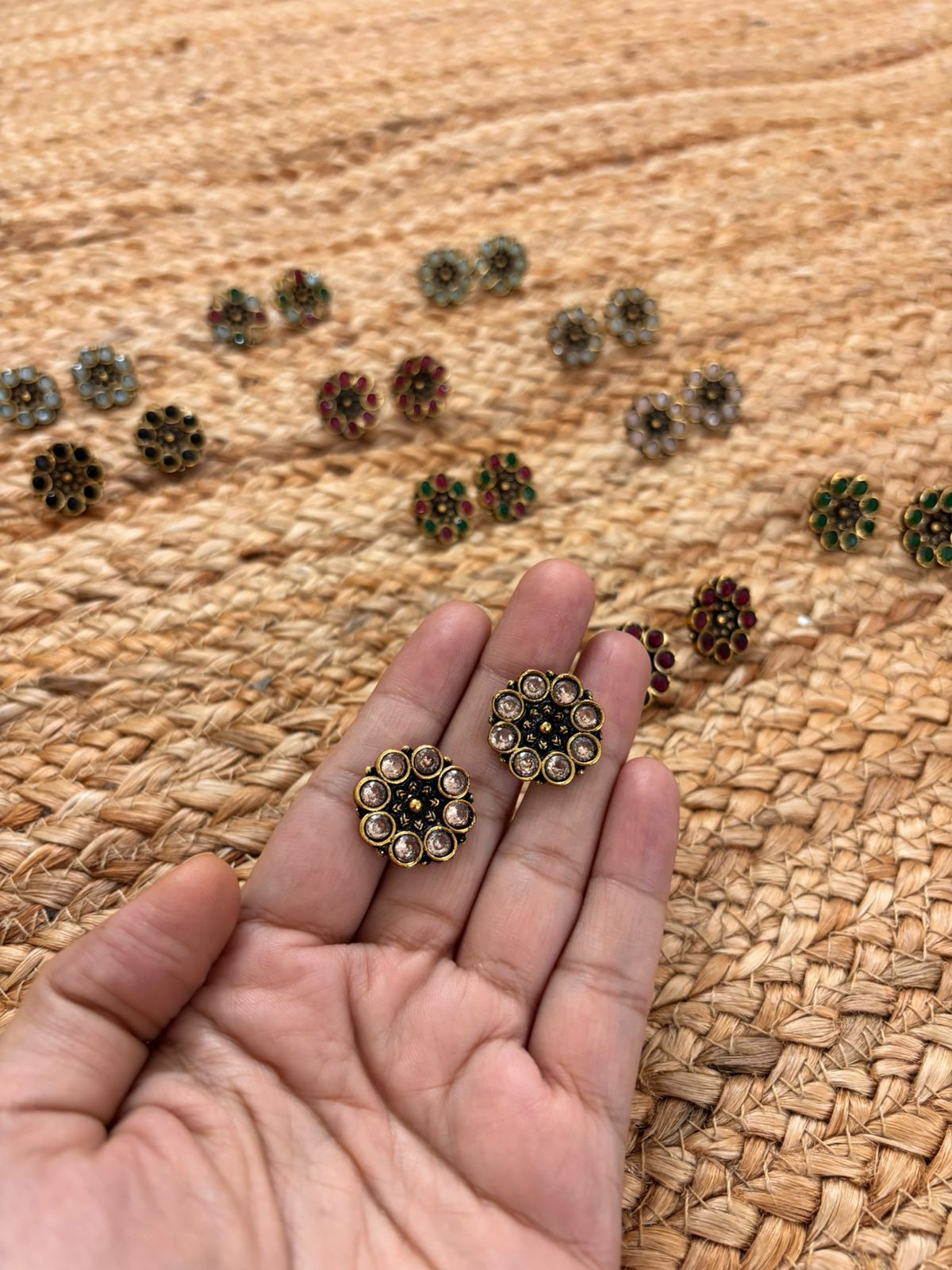 Metallic Oxidised Gold Earrings - Peach