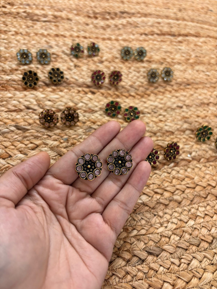 Image of Metallic Oxidised Gold Earrings - Pink