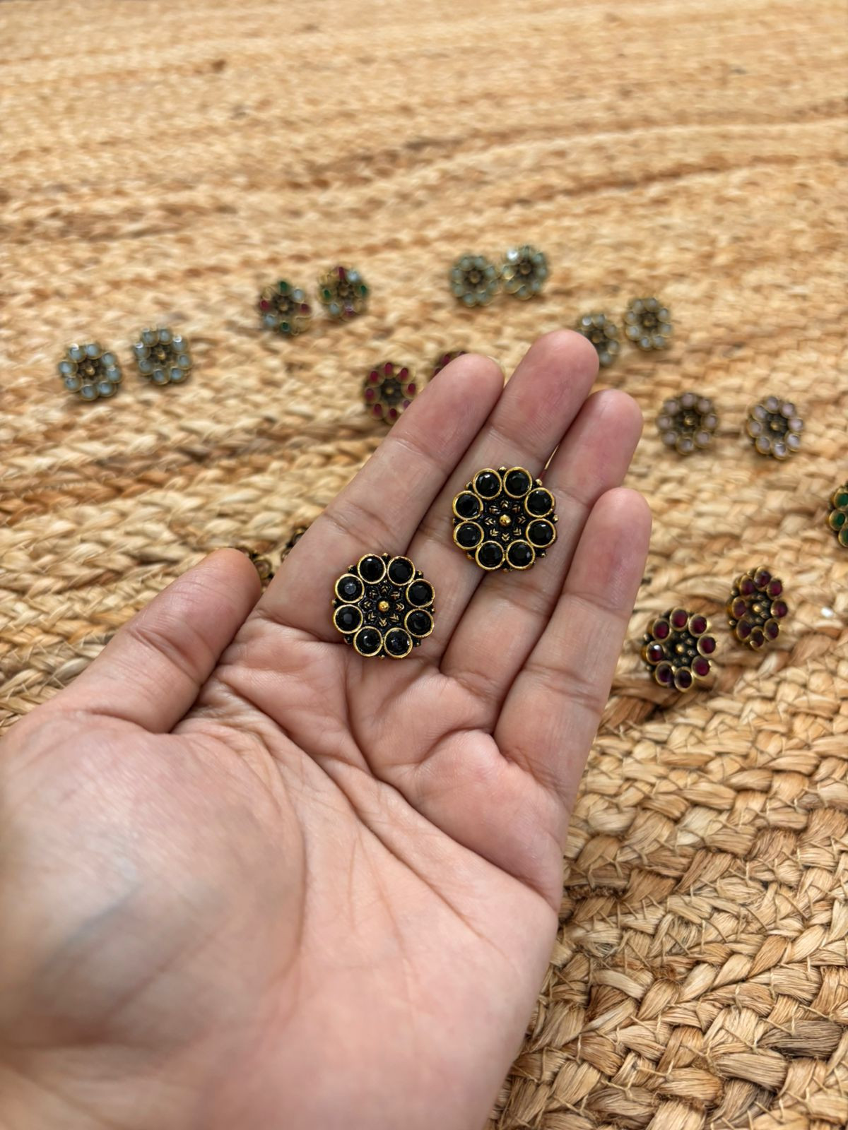 Metallic Oxidised Gold Earrings - Black