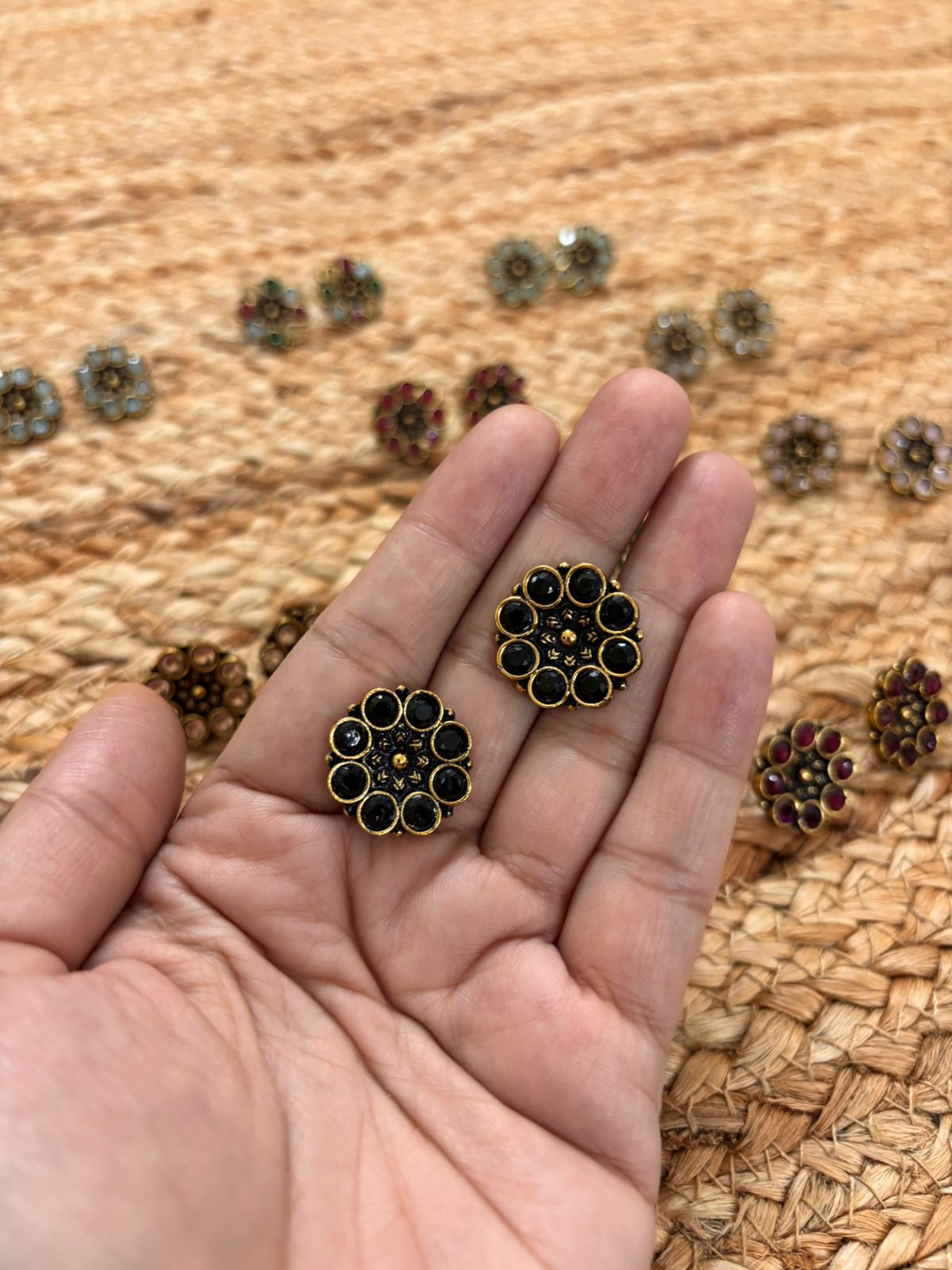 Metallic Oxidised Gold Earrings - Black