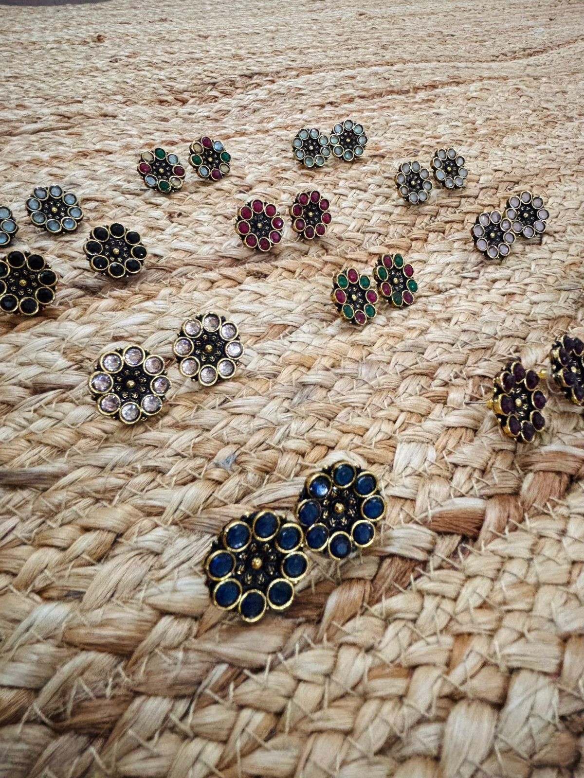 Metallic Oxidised Gold Earrings - Black