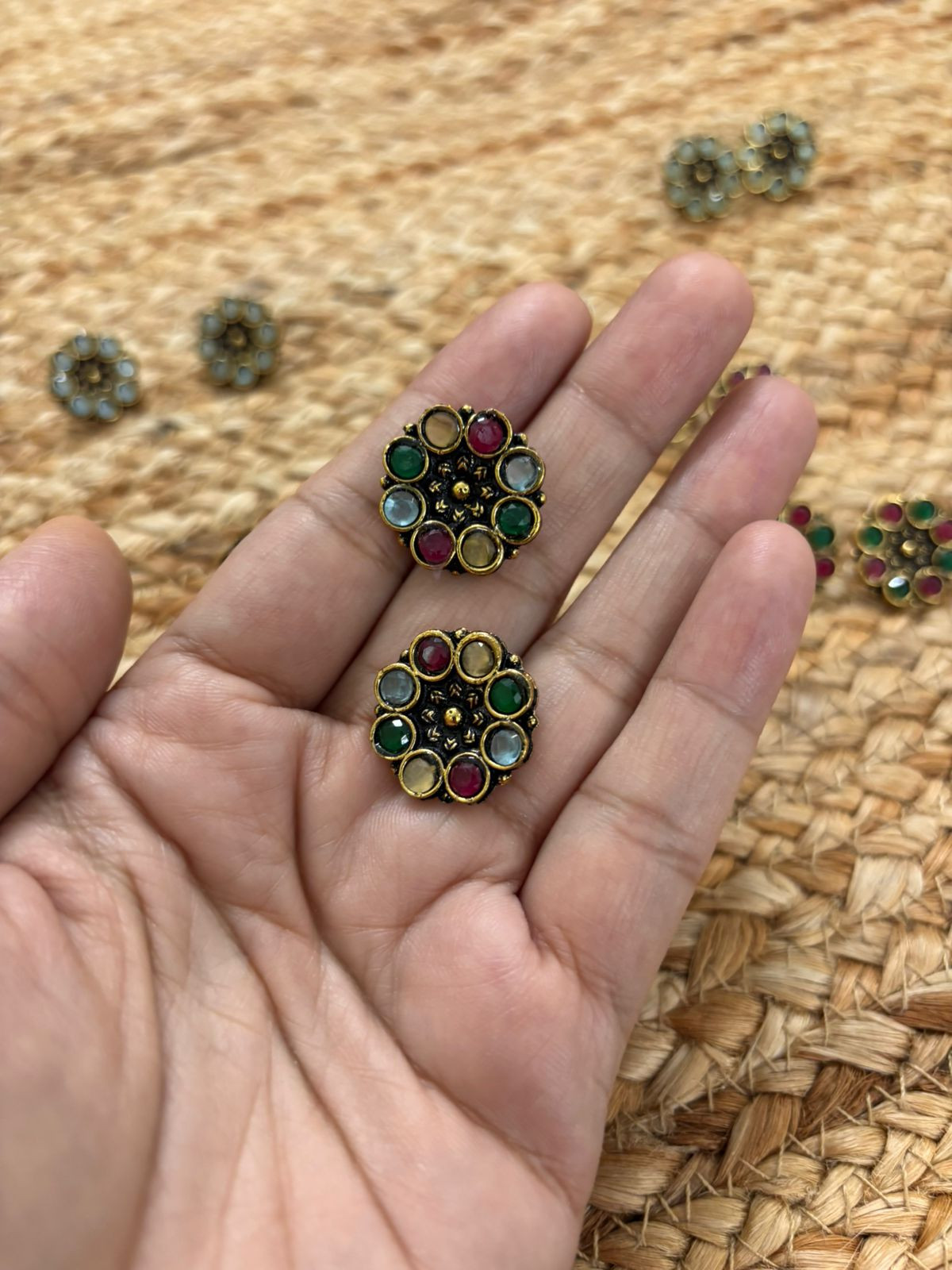 Metallic Oxidised Gold Earrings - Multi