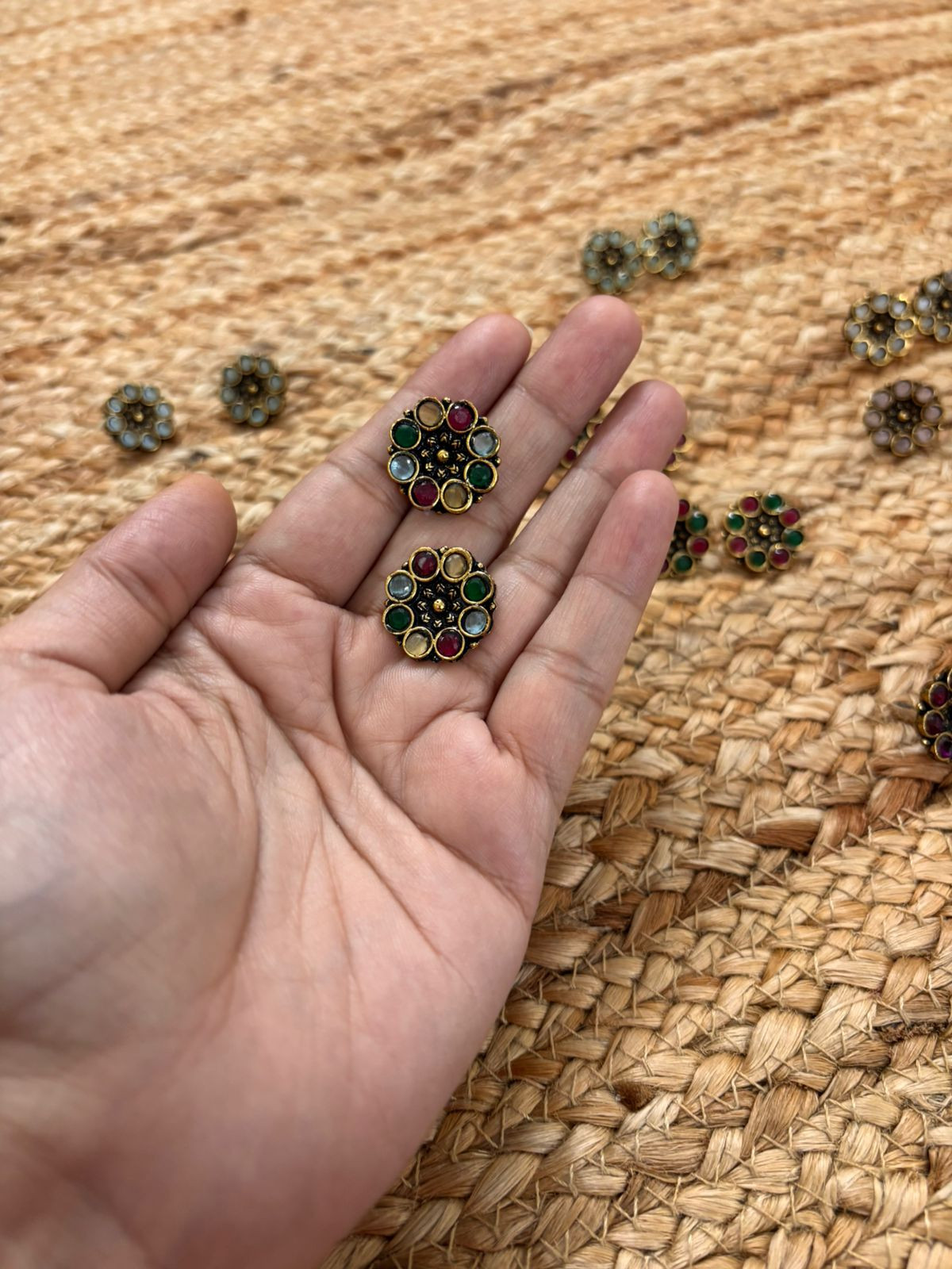 Metallic Oxidised Gold Earrings - Multi